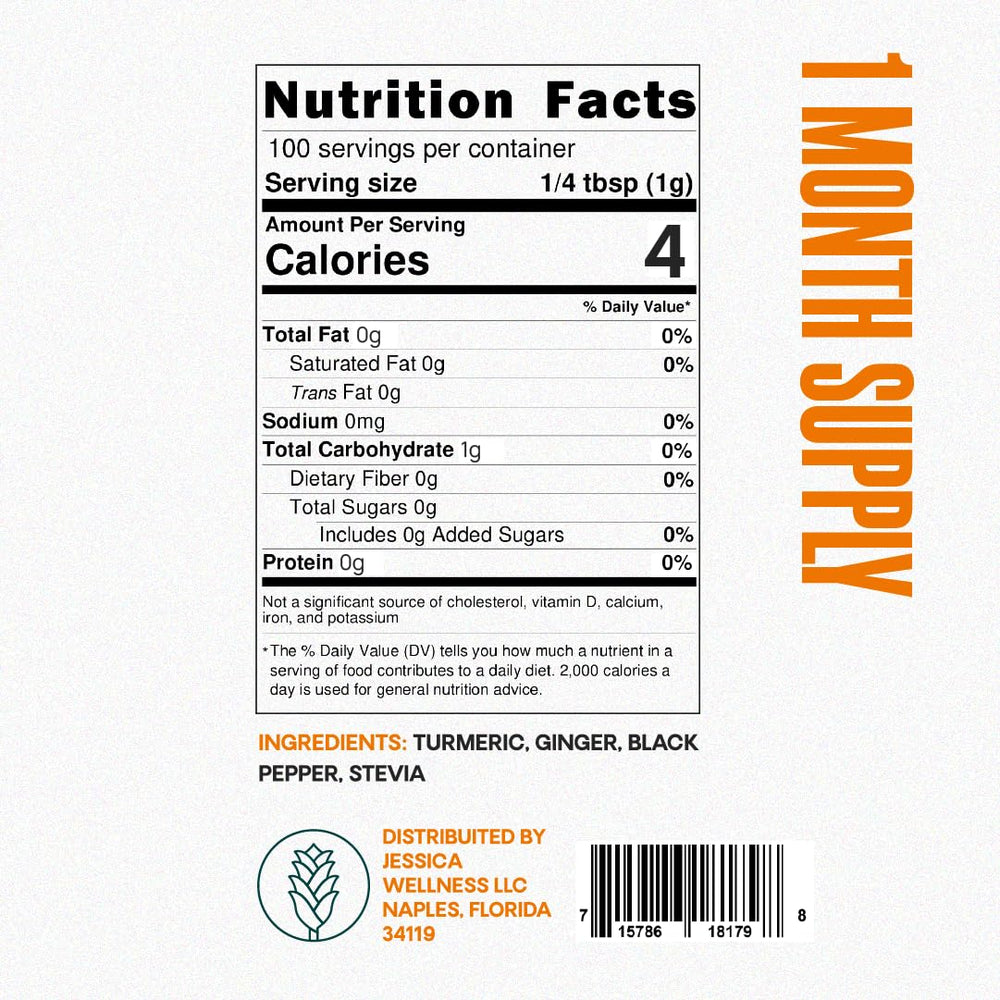 Close-up of the recyclable tin packaging for JESSICA WELLNESS Turmeric Tea Original