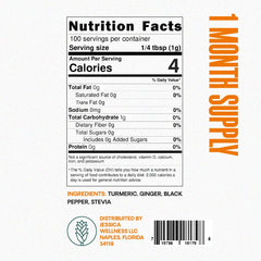 Close-up of the recyclable tin packaging for JESSICA WELLNESS Turmeric Tea Original