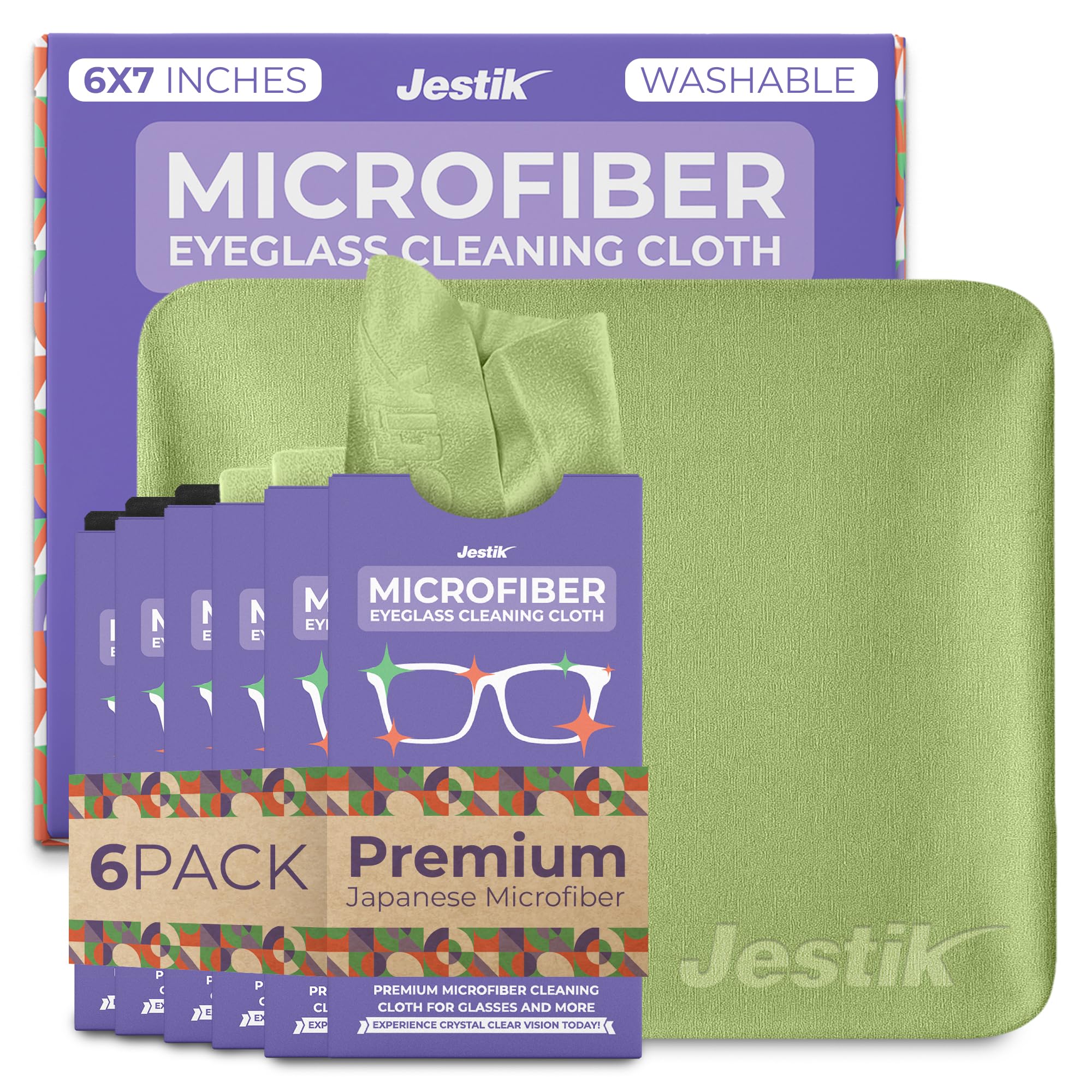 Jestik microfiber cleaning cloths set — black and olive green, 6-pack