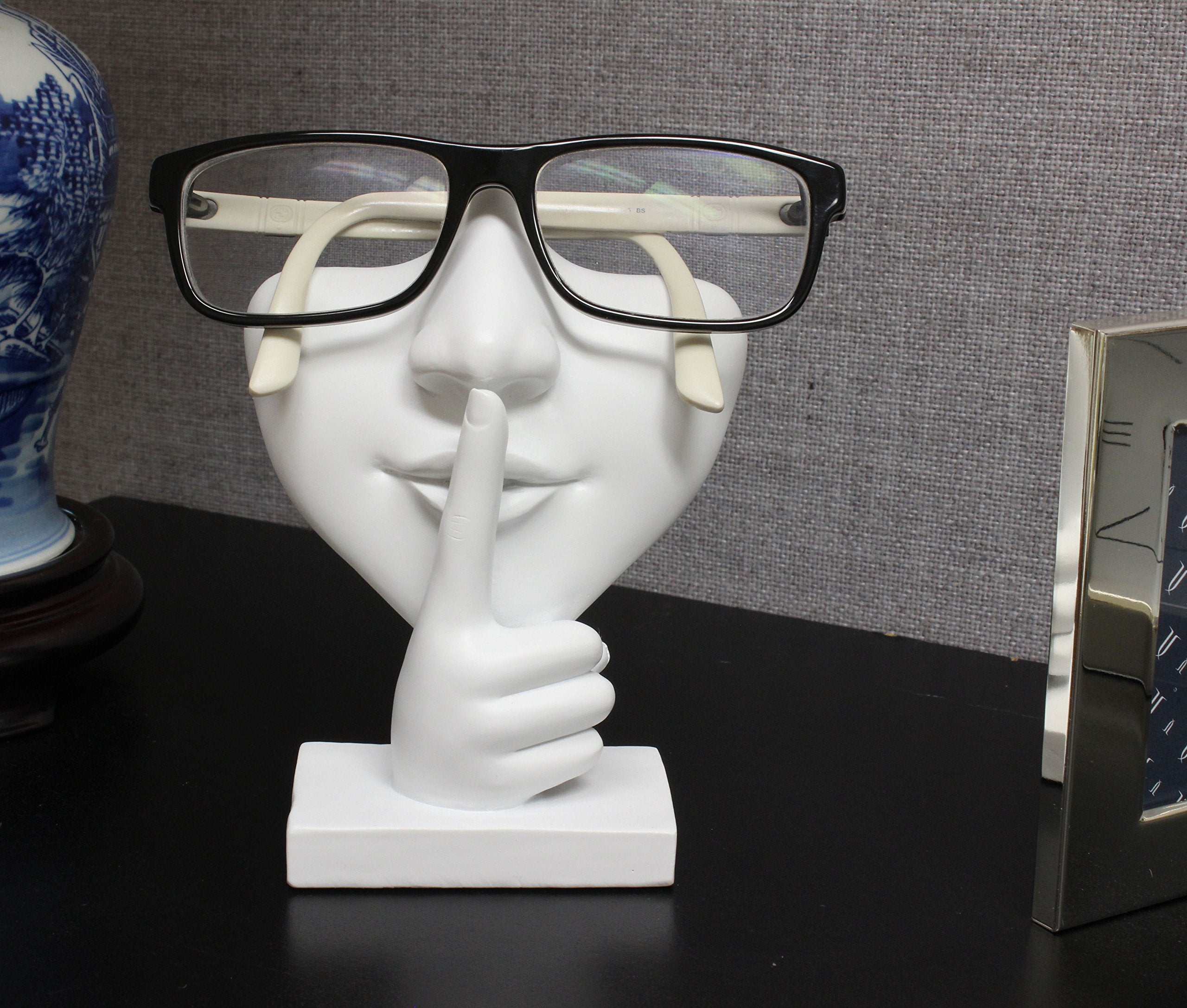 Artsy Face Eyeglass Holder Stand white sculpture with sculpted nose