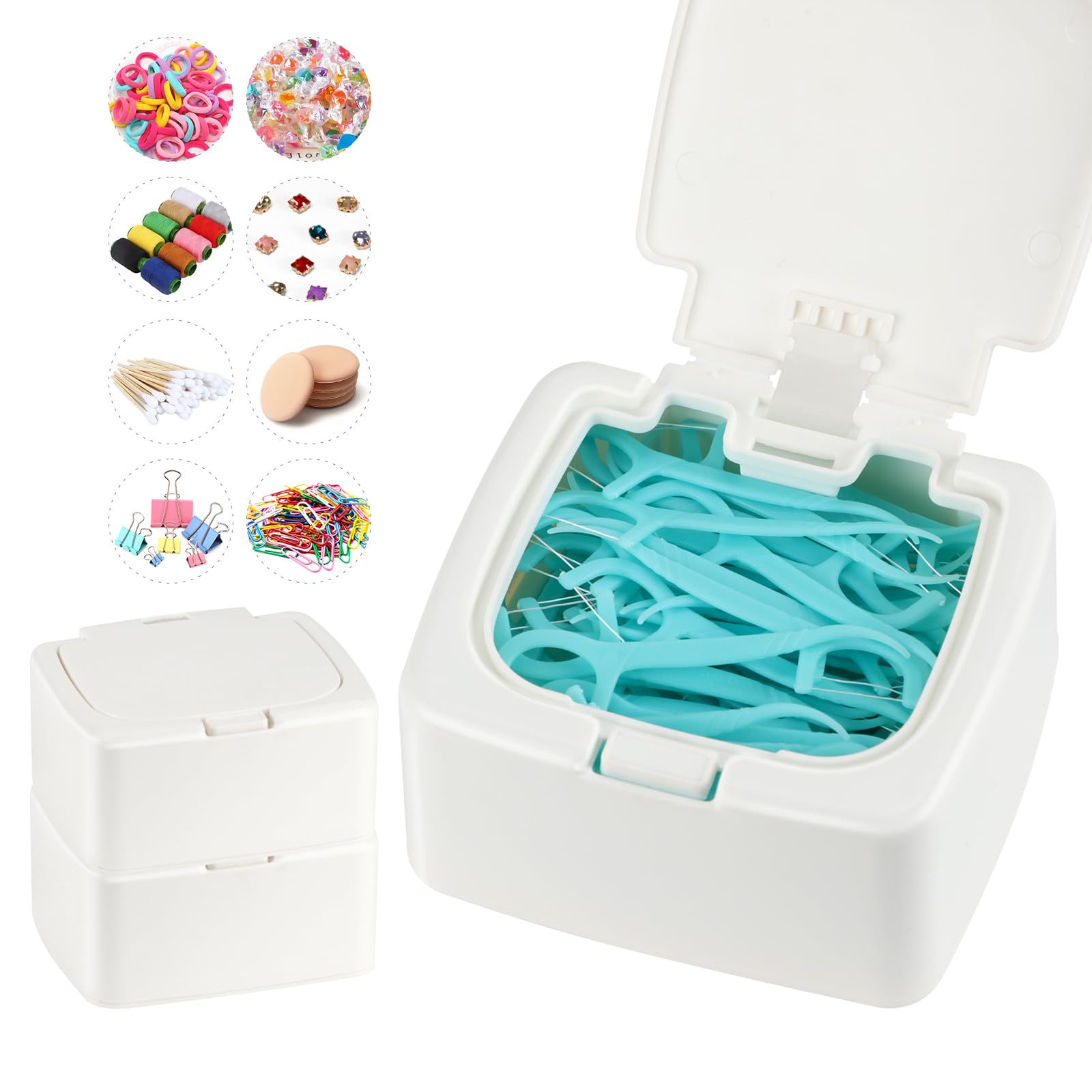 Front view of JGB Floss Pick Dispenser 2-pack in white