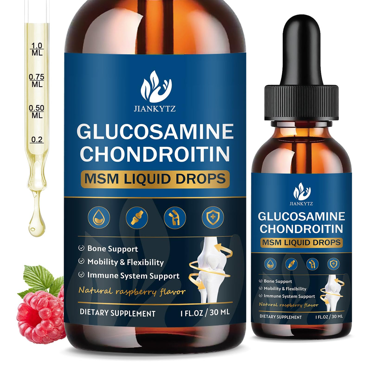 Front view of JIANKYTZ Glucosamine Chondroitin MSM Liquid Drops 2-Pack