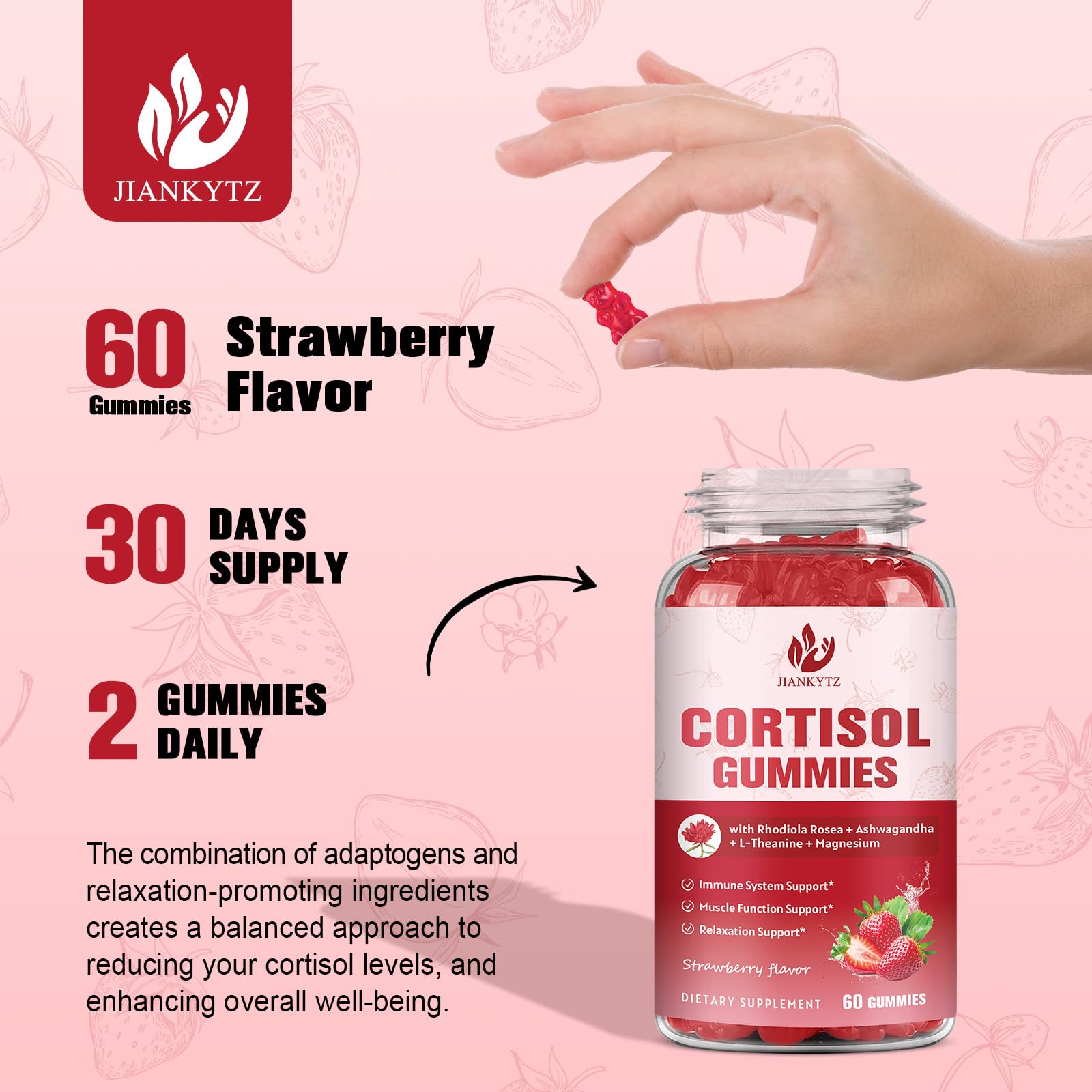 Strawberry-flavored vegan cortisol gummies