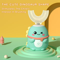 Close-up of dinosaur-friendly toothbrush design
