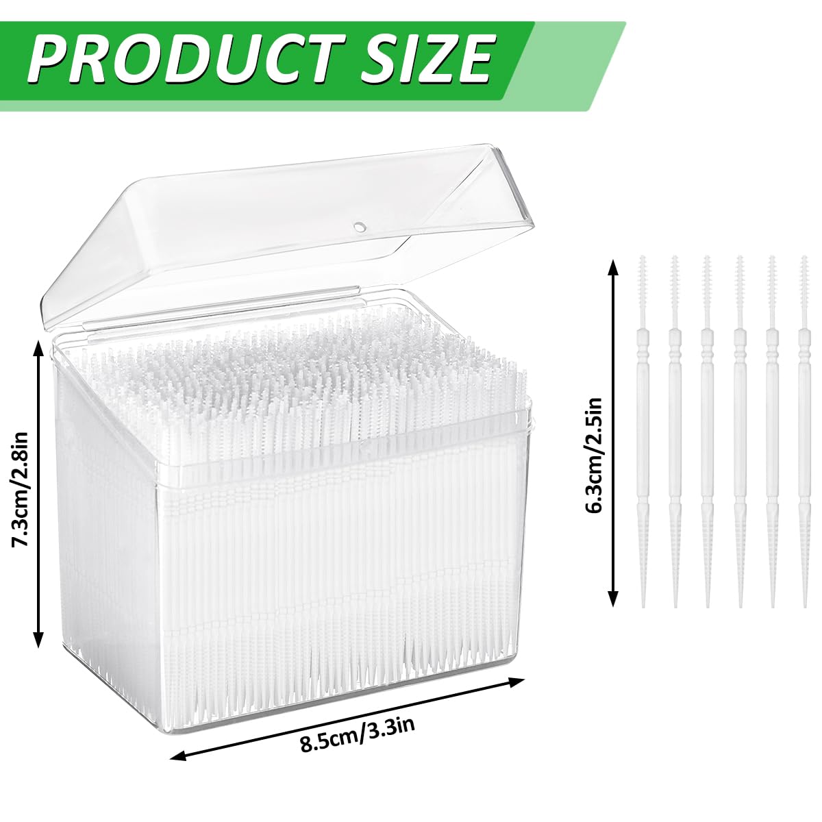 White 6.5cm interdental brush sticks close-up