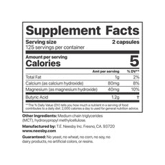 Graphic illustrating 600 mg butyrate calcium/magnesium content