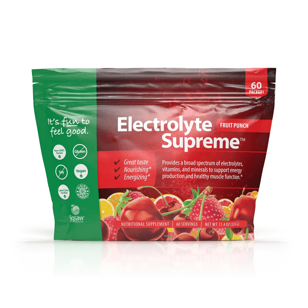 Jigsaw Health Electrolyte Supreme fruit punch tub with full-spectrum minerals for hydration