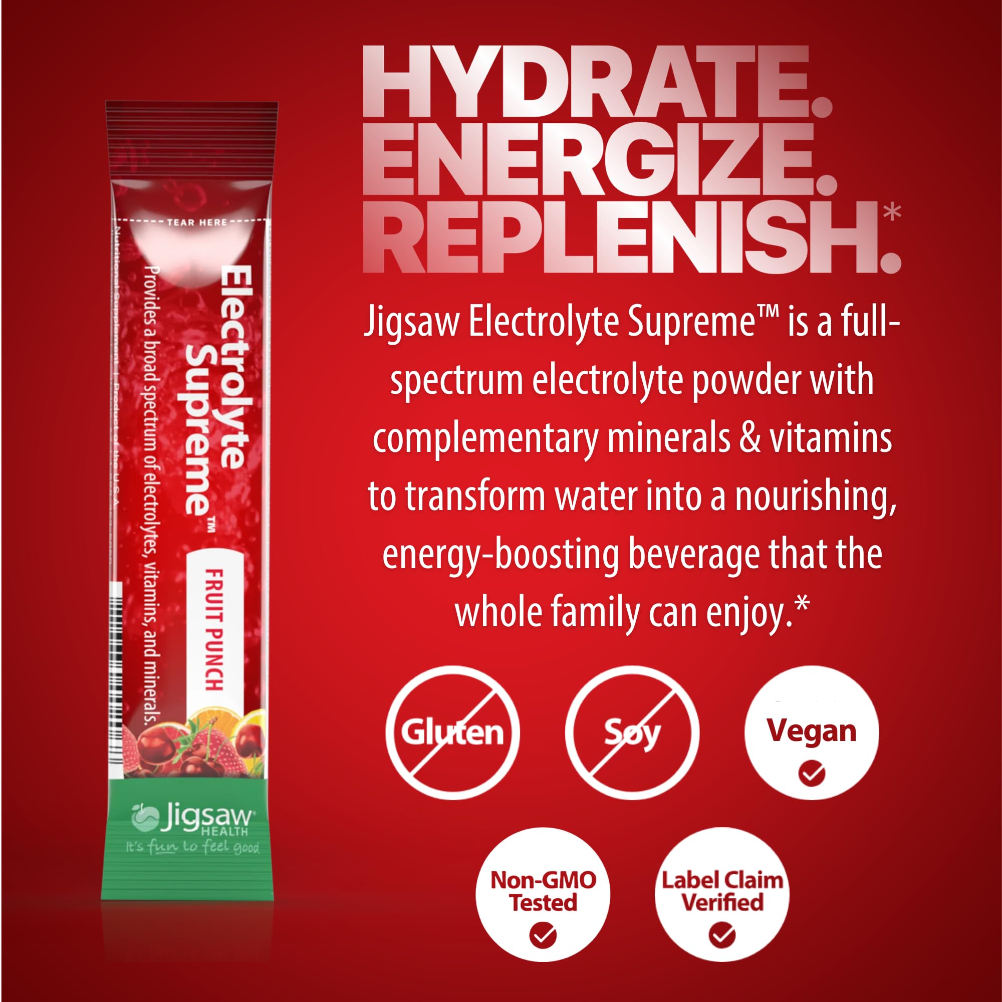 Jigsaw Health Electrolyte Supreme measuring scoop beside powder for easy dosing