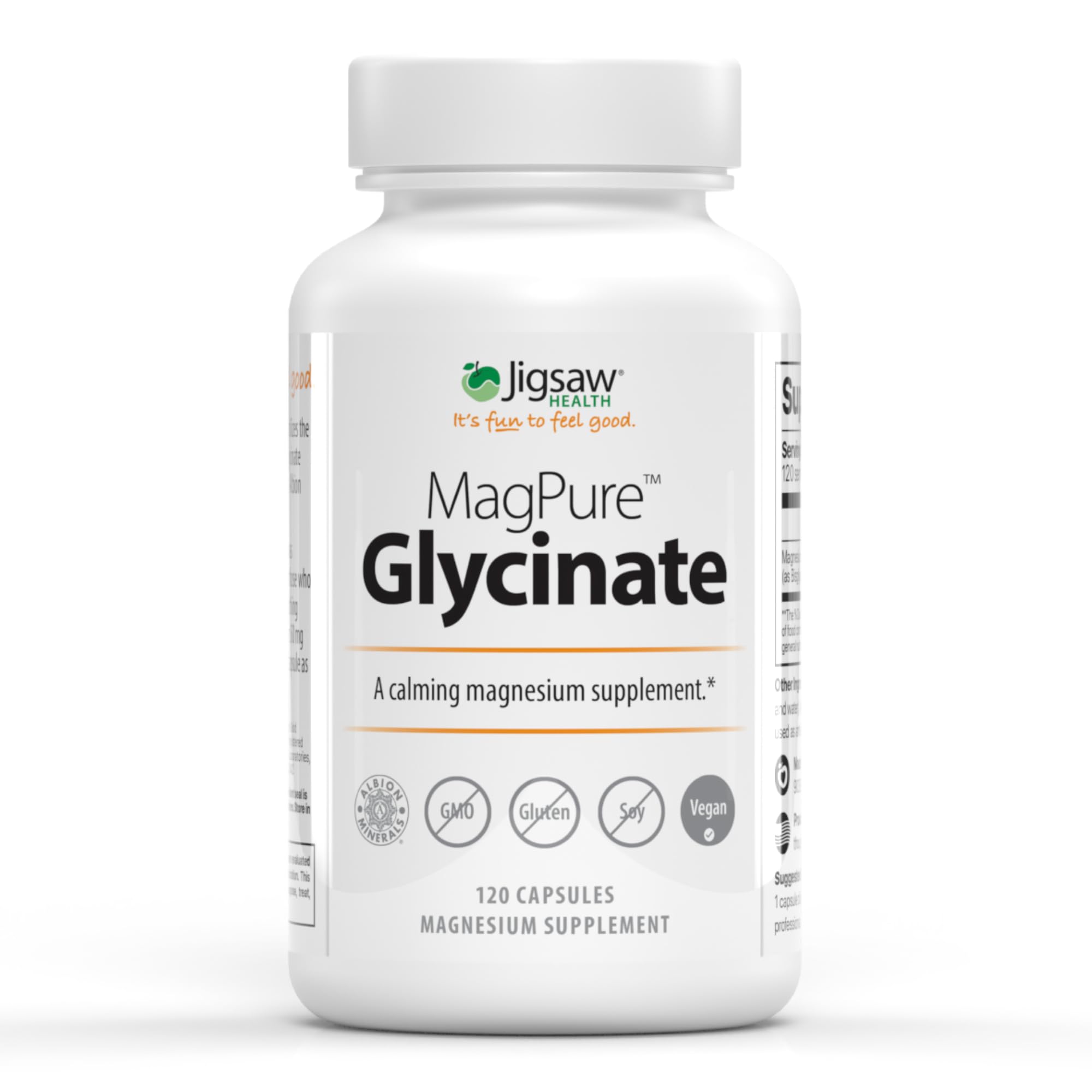 Jigsaw Health MagPure Glycinate bottle labeled 120 servings