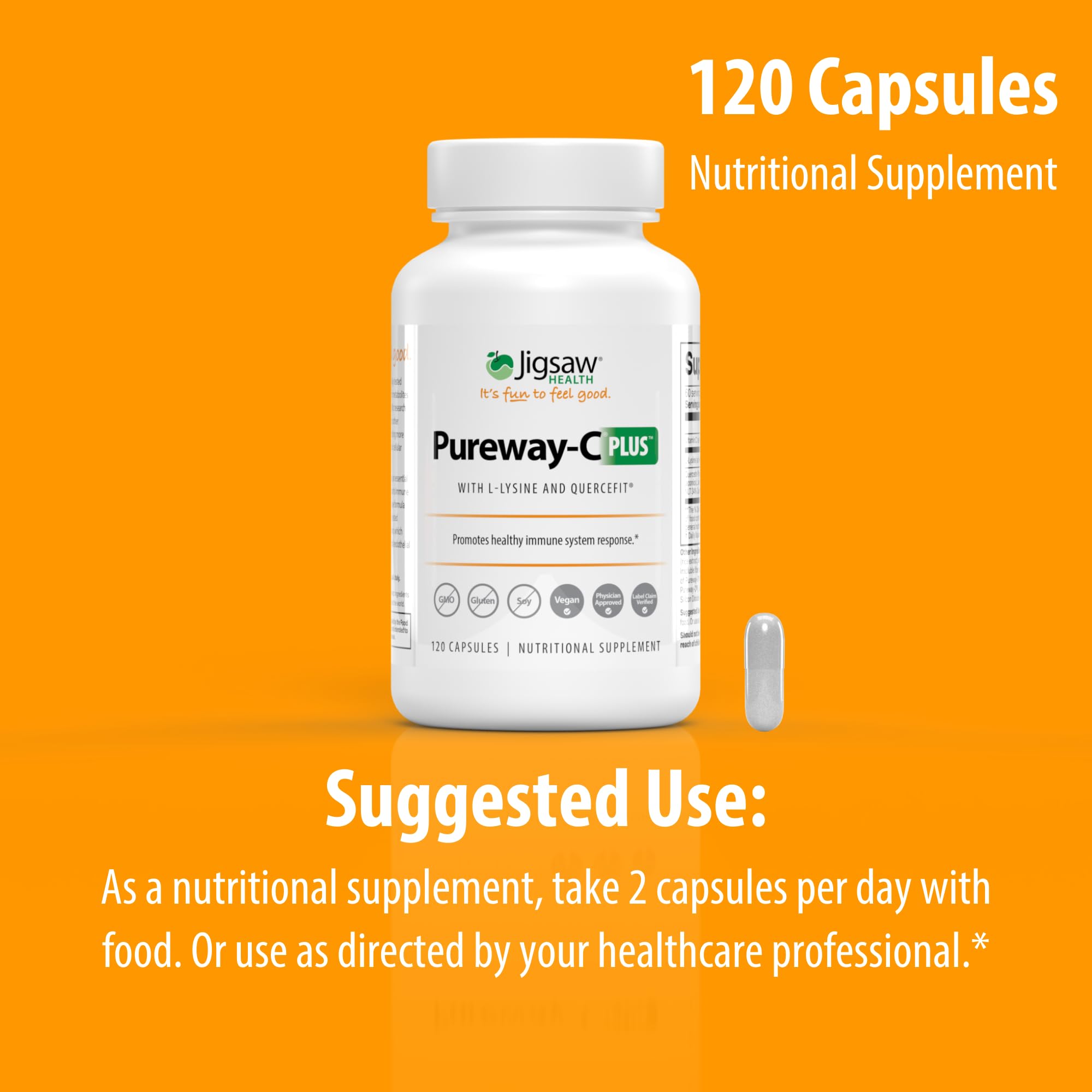 Capsules close-up of Jigsaw Health Pureway-C Plus bottle
