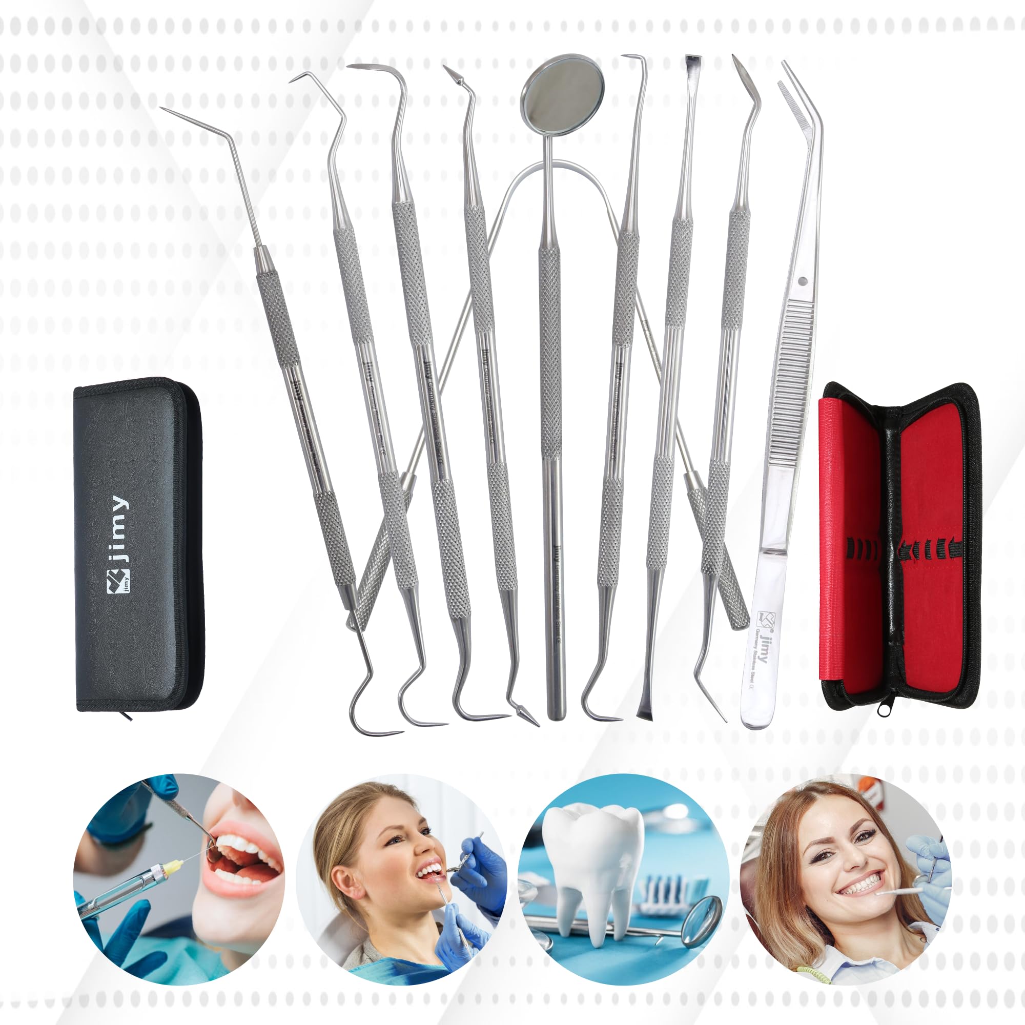 Travel case with mouth mirror and dental instruments