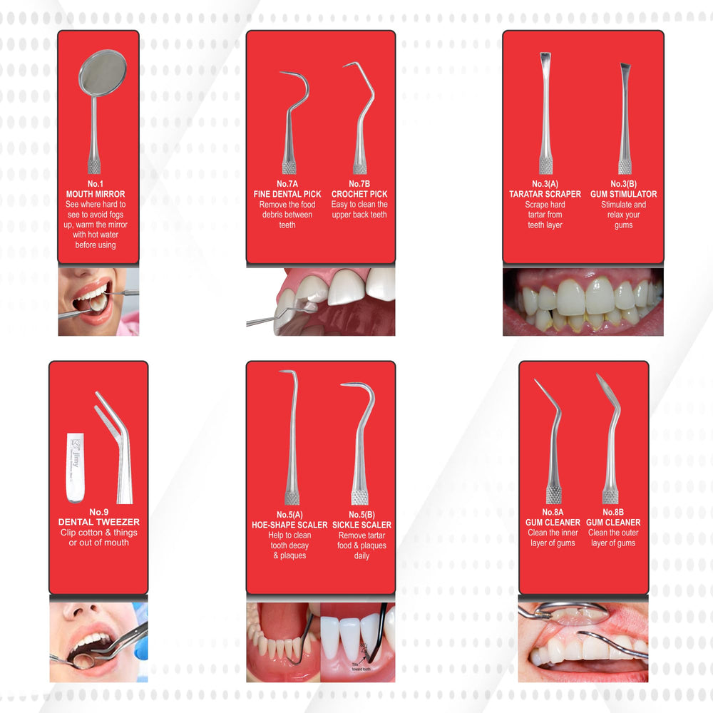 Close-up of dental scaler and tools designed for hard-to-reach areas