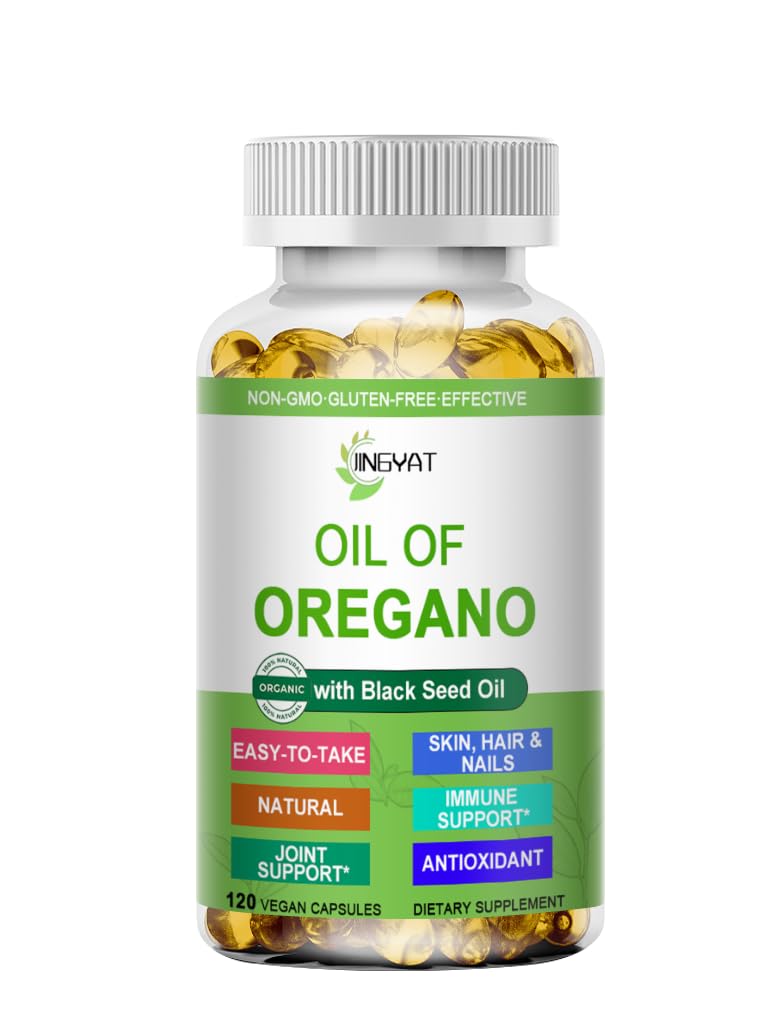 Bottle of JINGYAT Oil of Oregano Softgels with Black Seed Oil