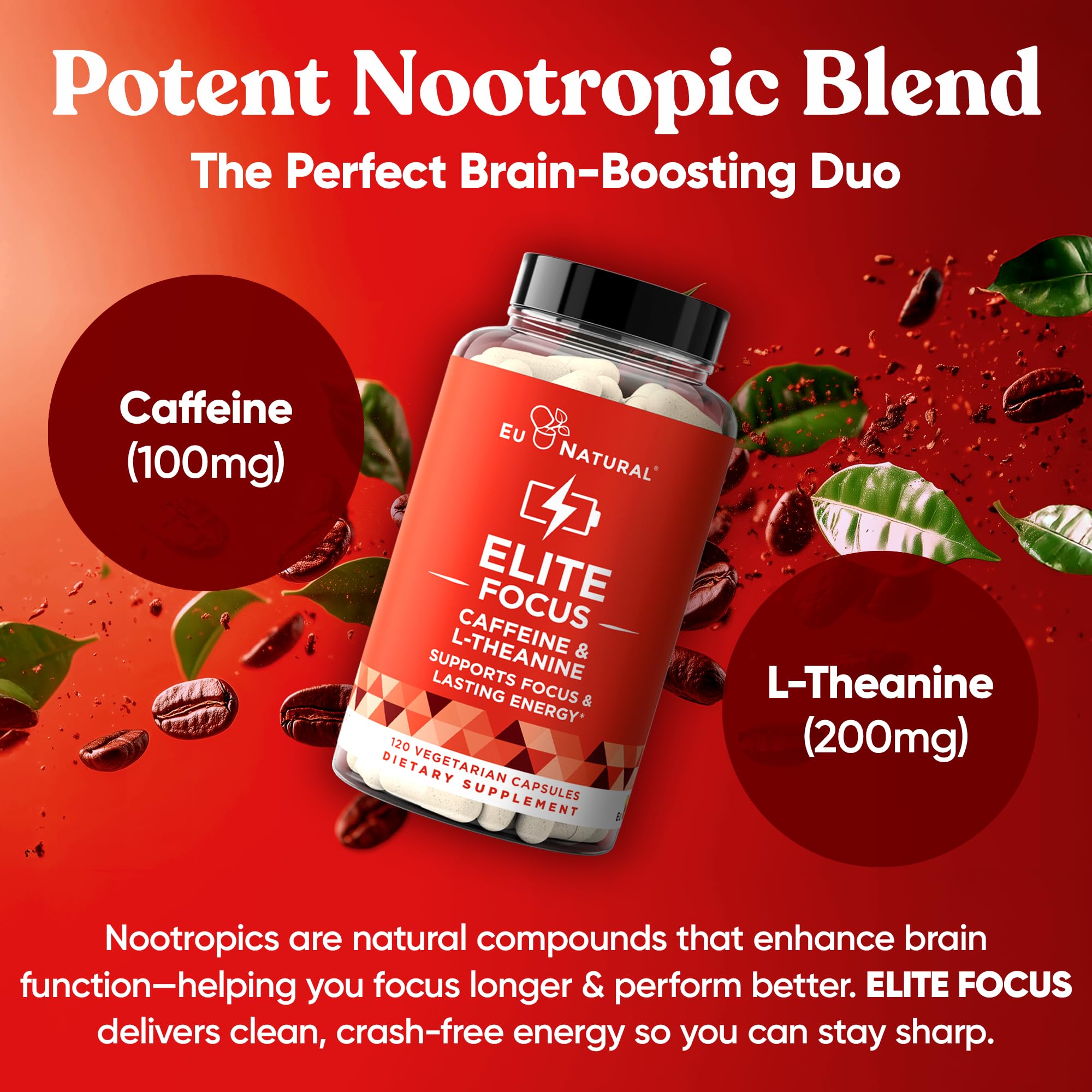 Graphic representing jitter-free, focused energy from nootropic stack.