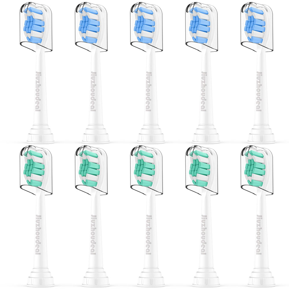 Jiuzhoudeal 10-pack replacement toothbrush heads for Philips Sonicare, white and blue