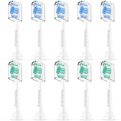 Jiuzhoudeal 10-pack replacement toothbrush heads for Philips Sonicare, white and blue