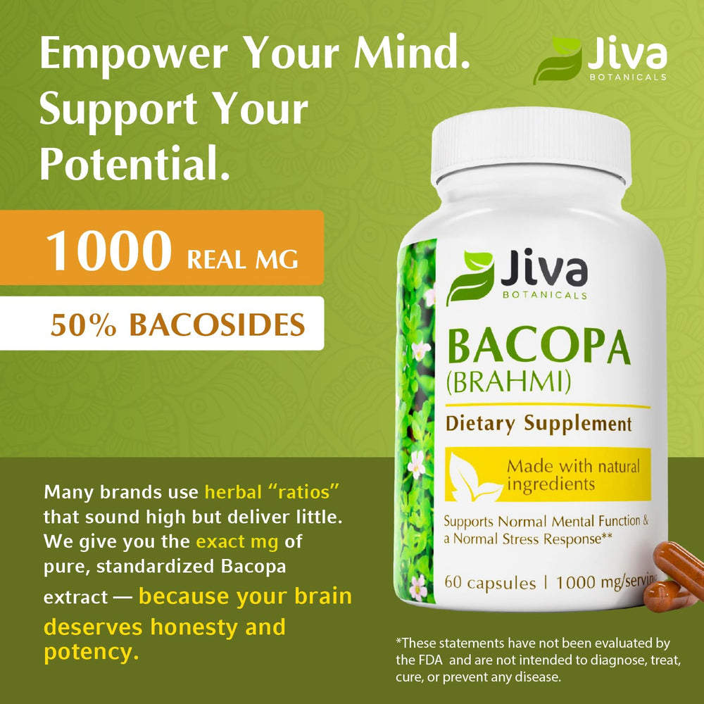Graphic showing 1000 mg per serving (700 mg Organic Bacopa Monnieri + 300 mg extract)