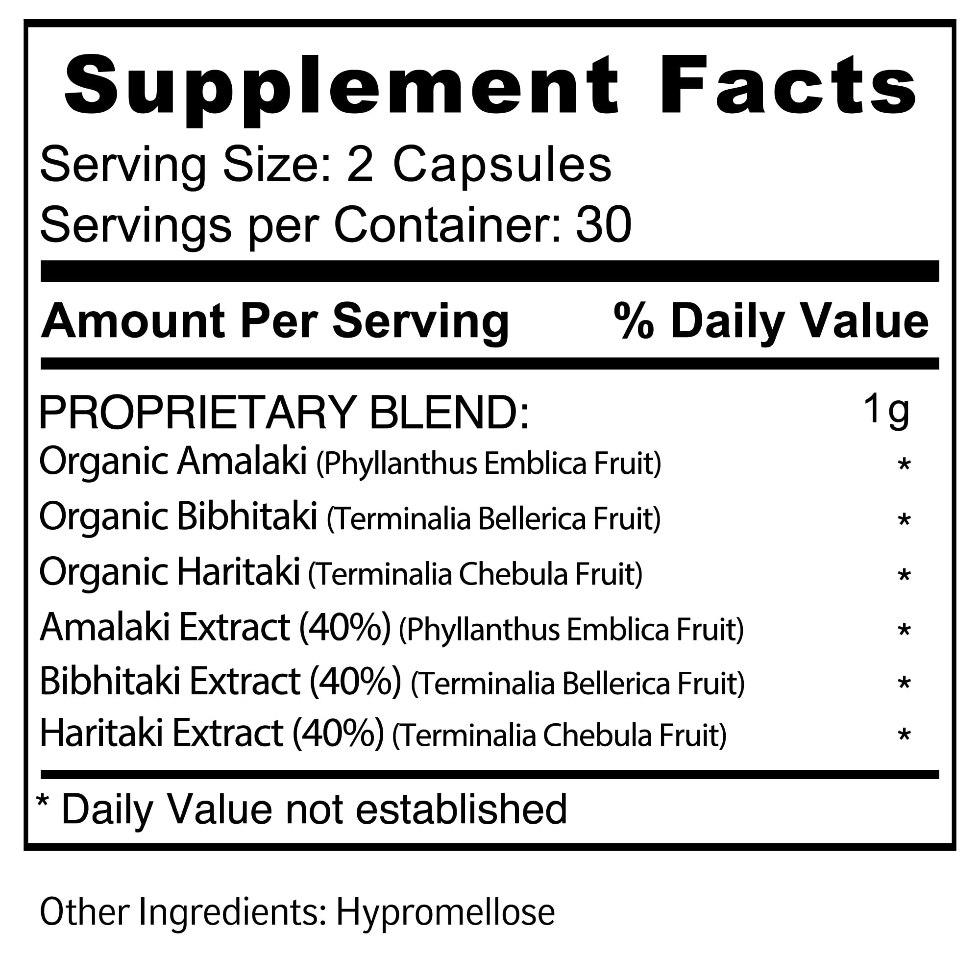 Made in the USA Triphala supplement bottle