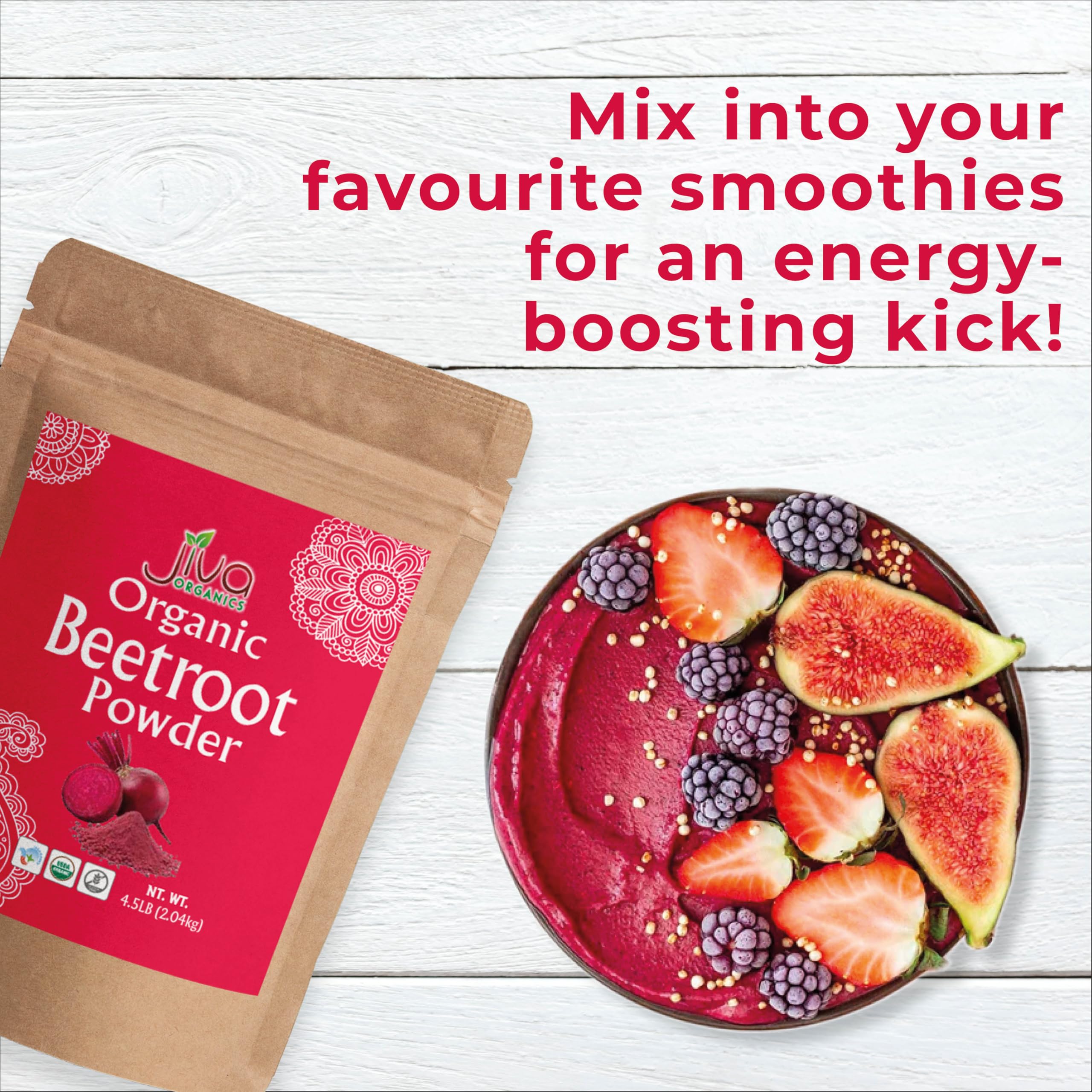 Jiva Organics beet powder dissolves easily in water for quick drinks