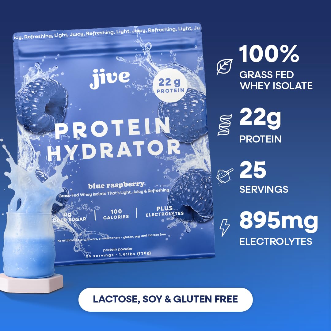 Jive Clear Blue Raspberry glass pour—smooth protein drink.