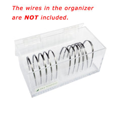 Hinged lid open showing wire compartments inside the organizer box