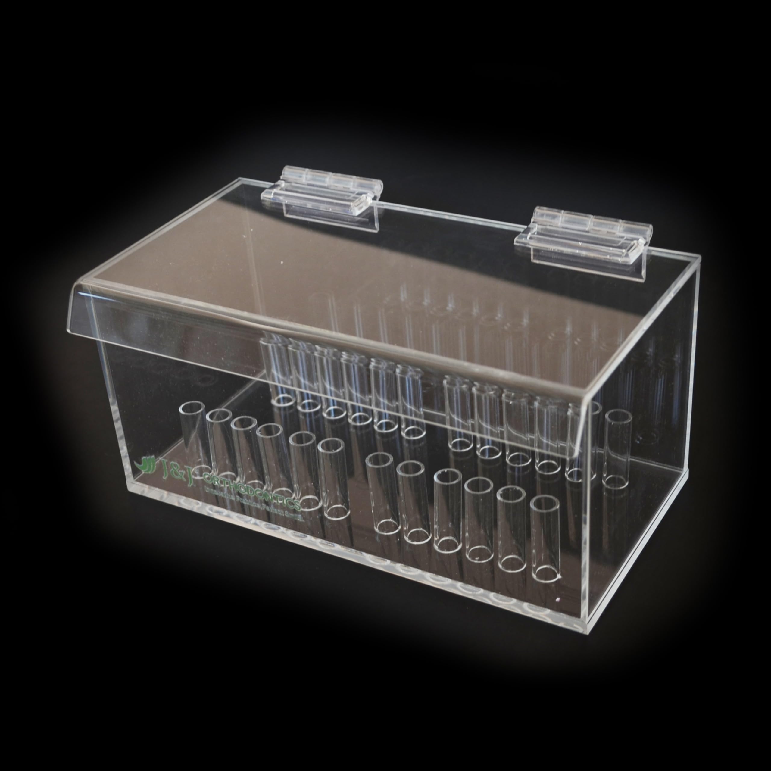 Side view highlighting transparent acrylic construction and lid