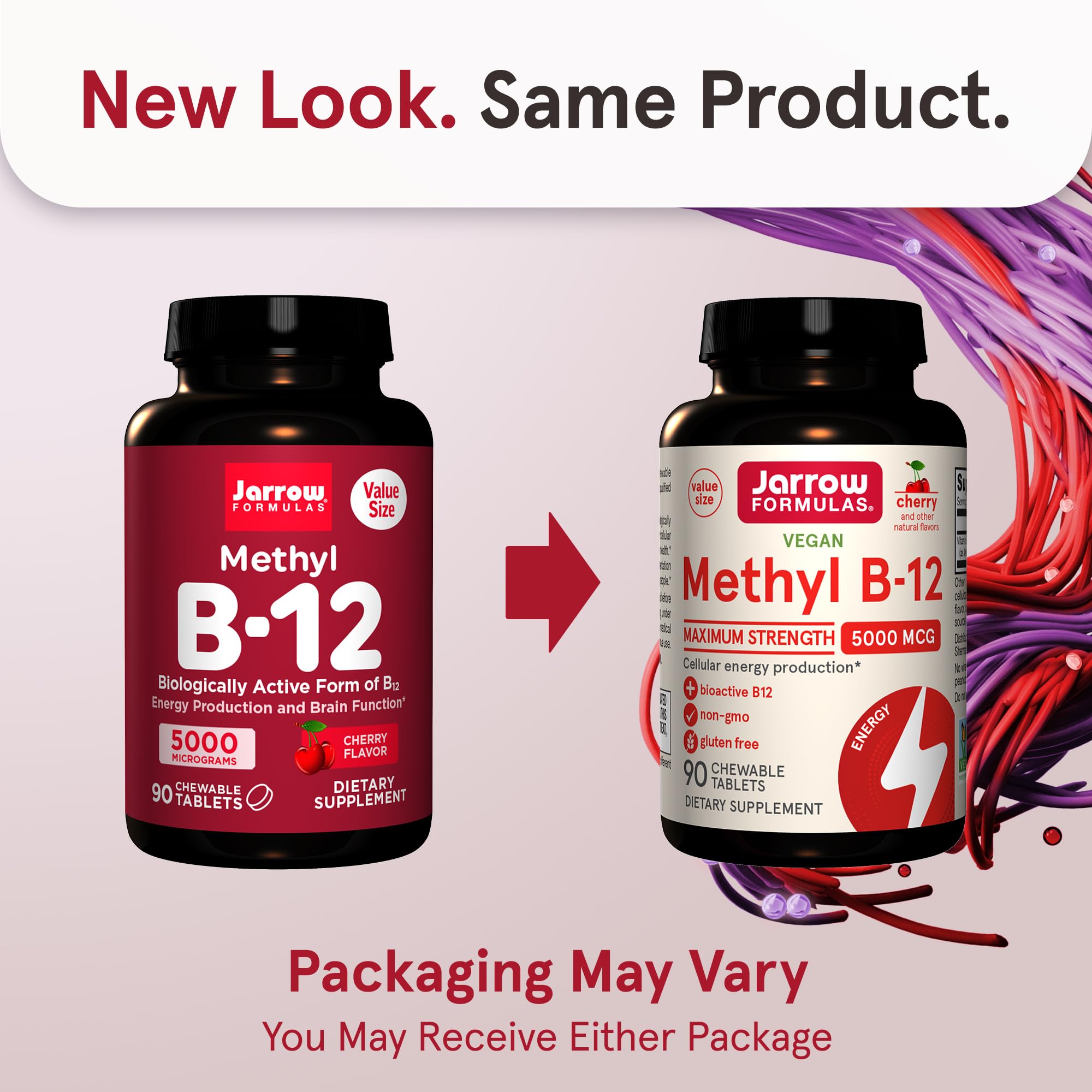 Cherry-flavored Methyl B-12 5000 mcg chewable tablet close-up