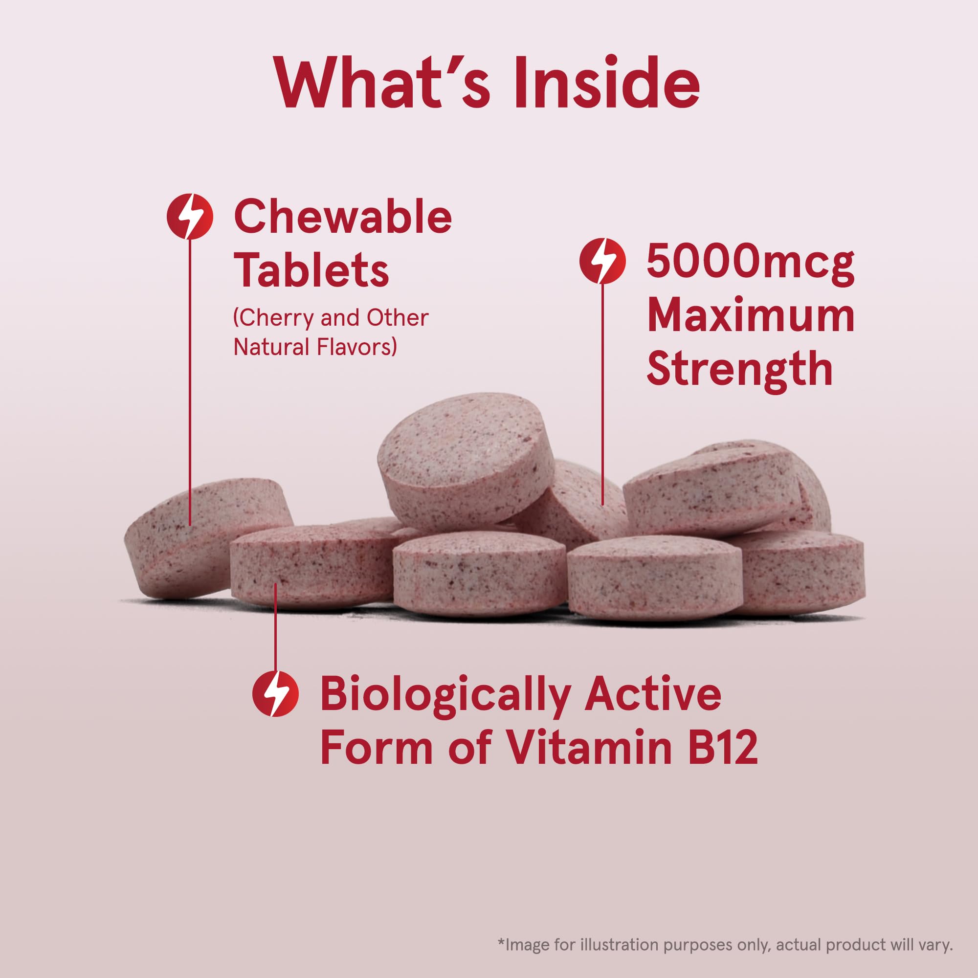 Jarrow B12 5000 mcg cherry chewable tablets arranged