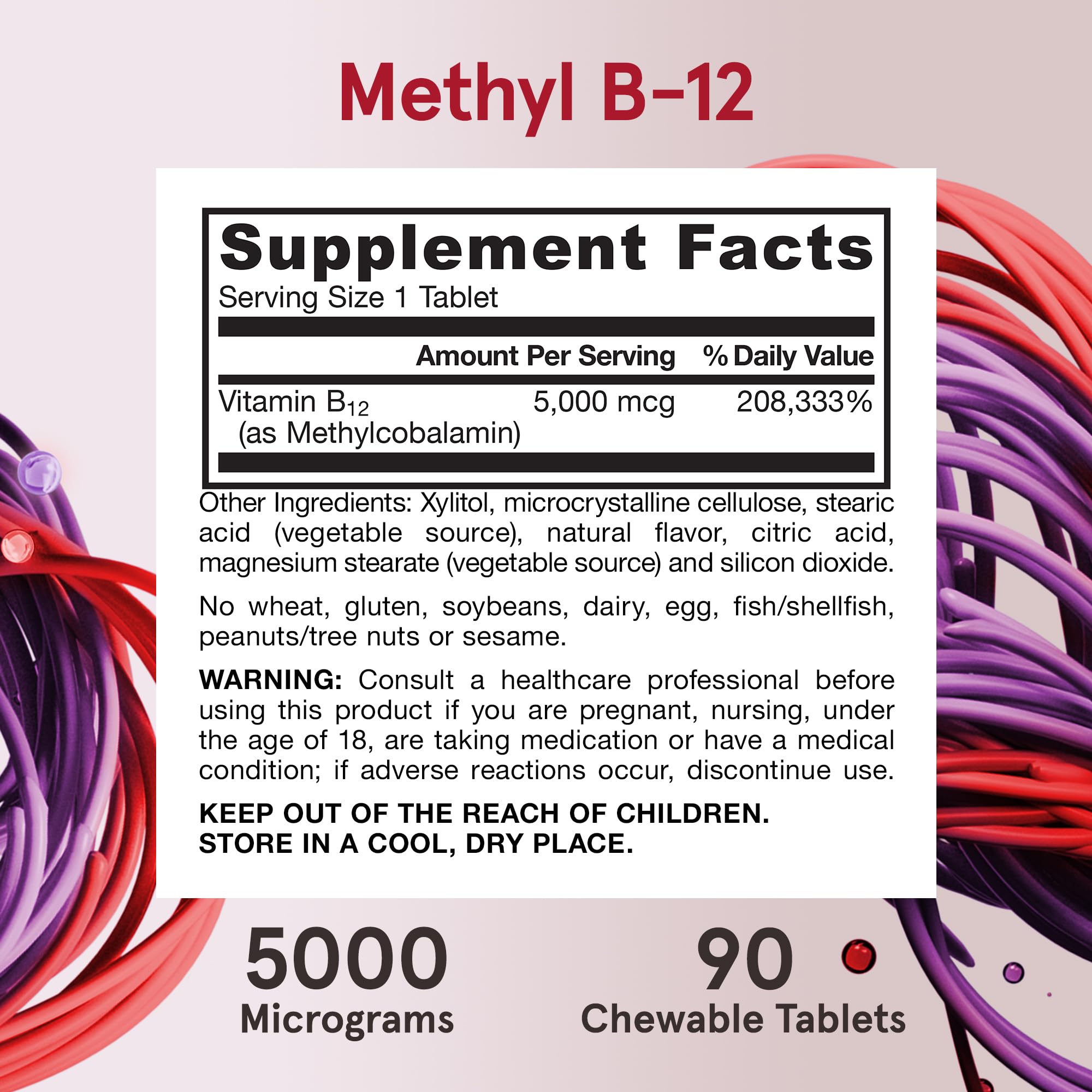 Label on bottle showing Methyl B-12 5000 mcg