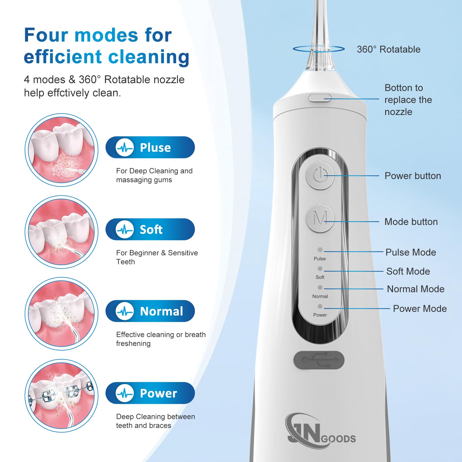 4-mode cordless dental flosser for daily cleaning