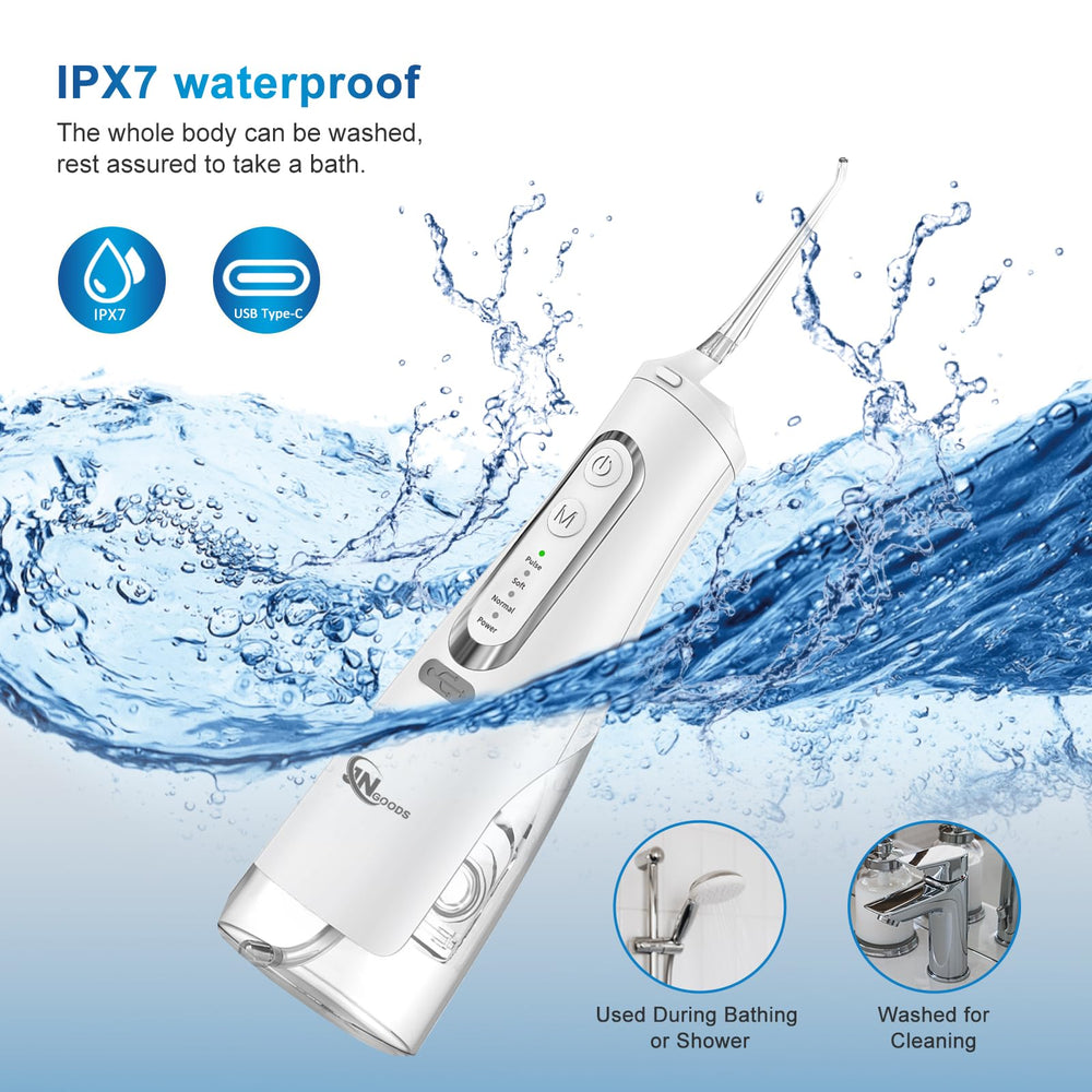 Rechargeable dental flosser with four jet tips
