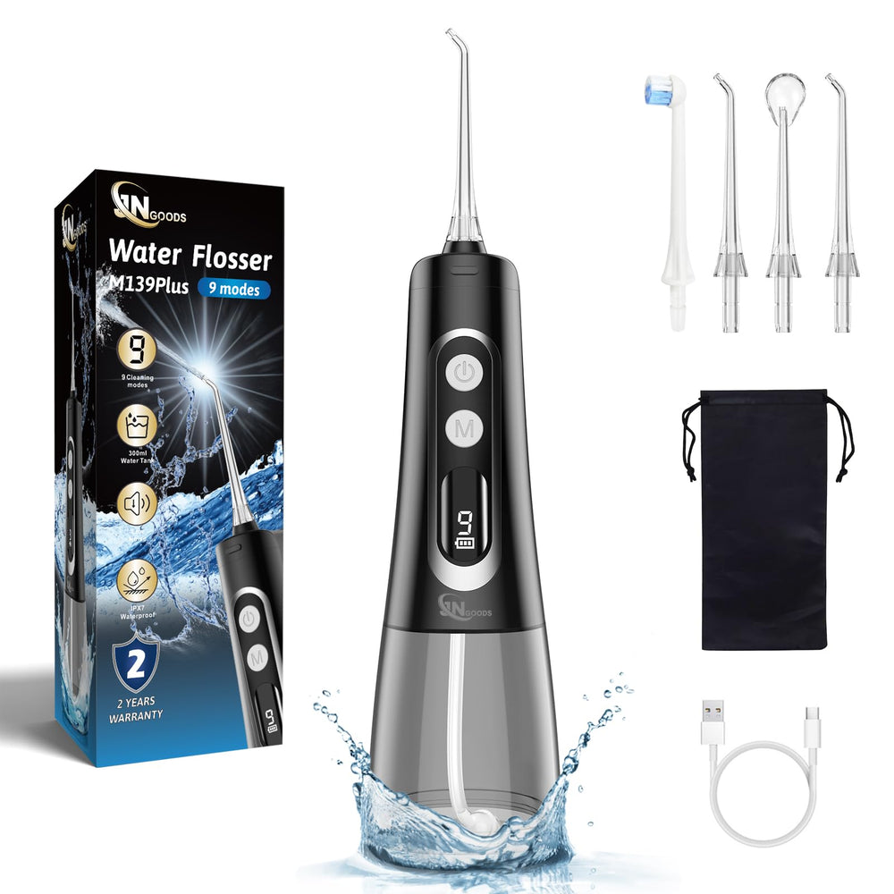 JNGOODS water flosser with LED display and 4 jet tips