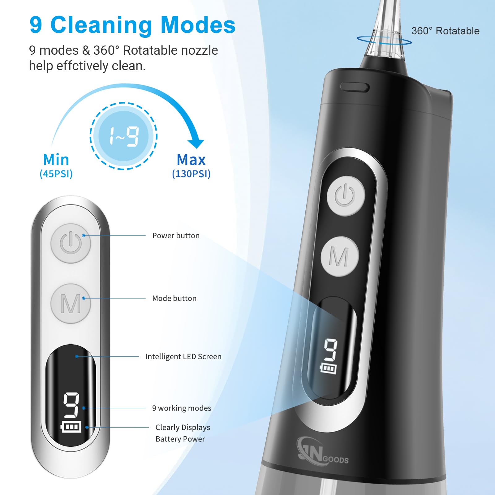 Rechargeable battery and USB-C charging port for JNGOODS flosser