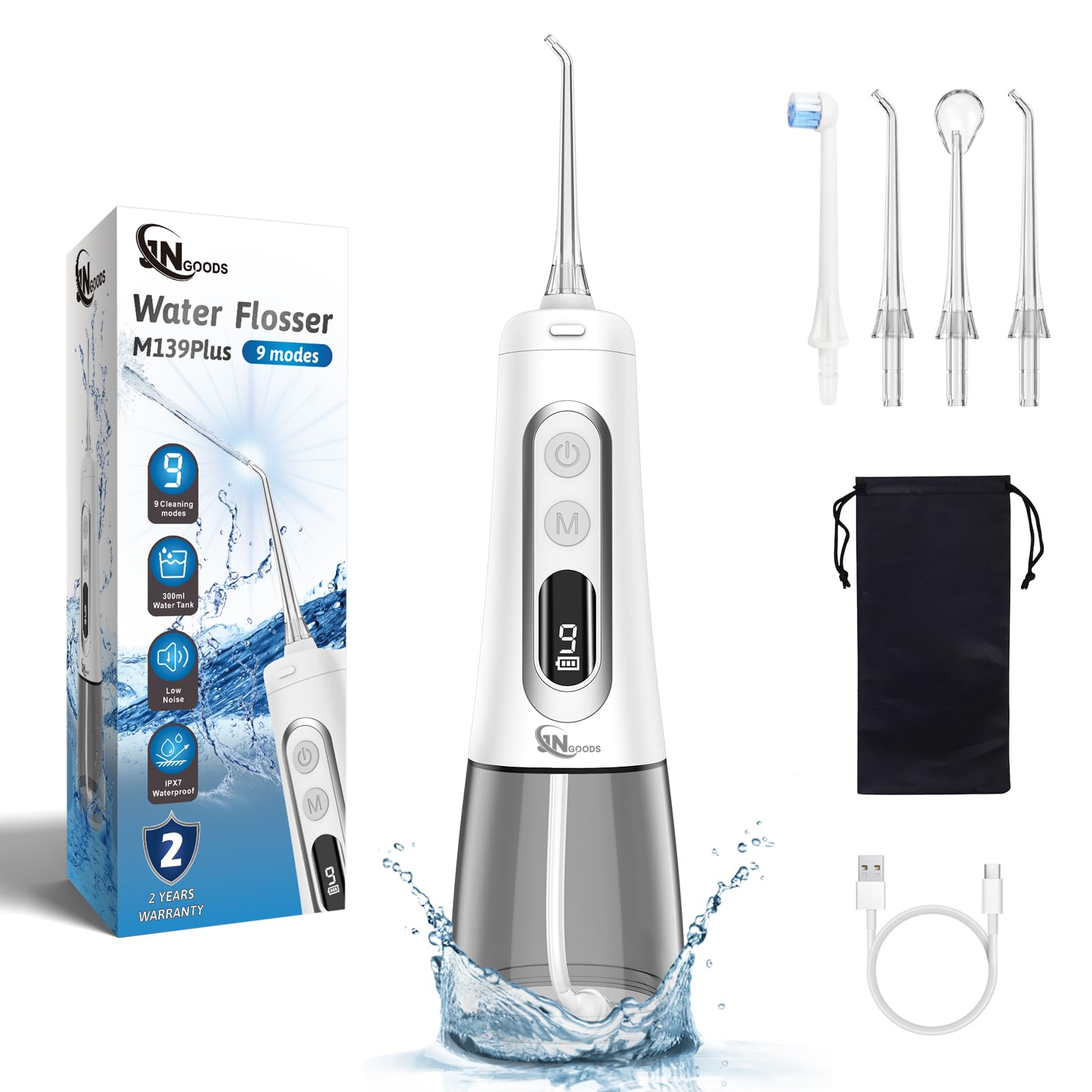 JNGOODS Water Flosser white body with LED display