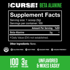 JNX Sports The Curse Beta Alanine powder with scoop for precise 3g servings.