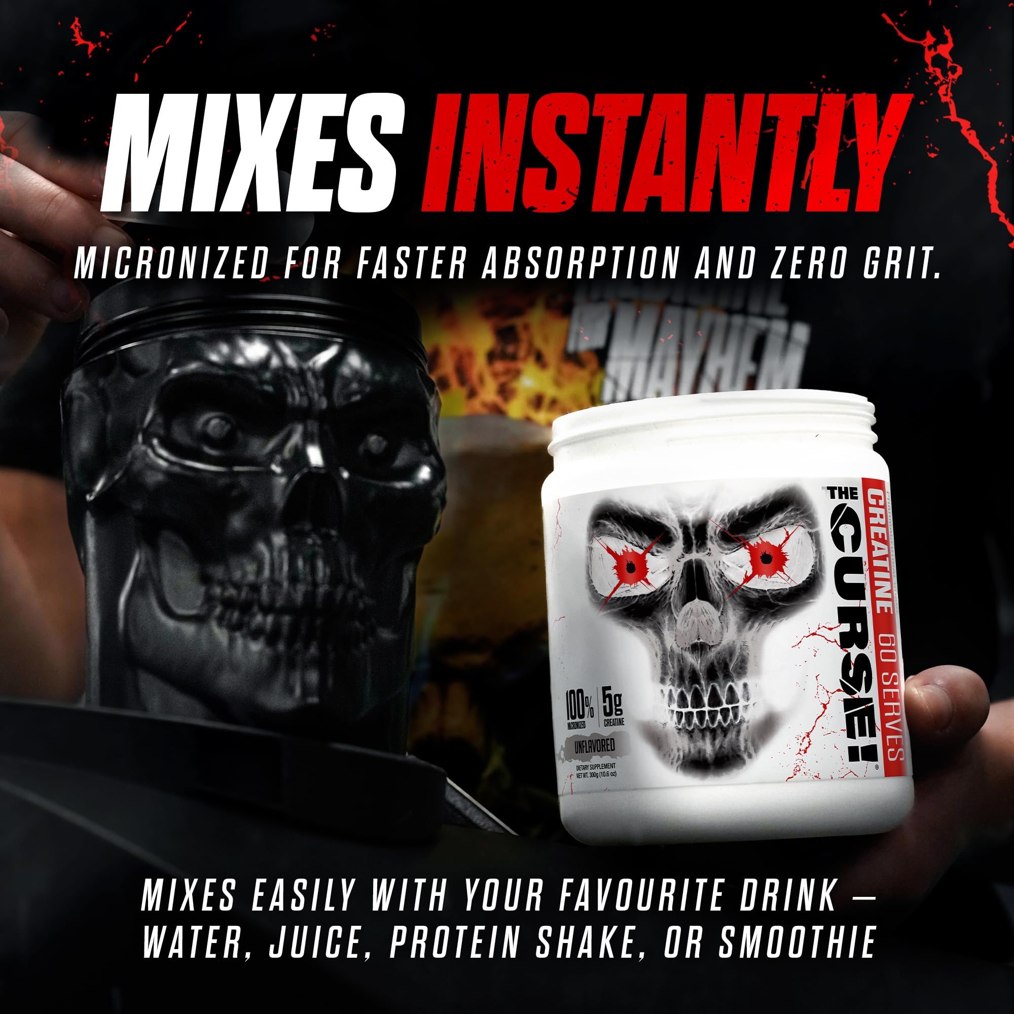 Measuring scoop included with The Curse Creatine Monohydrate powder