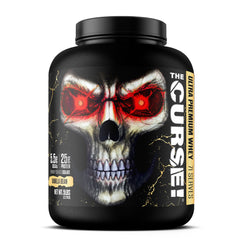 Front view of JNX Sports The Curse Ultra Premium Whey Vanilla Bean 5lb tub