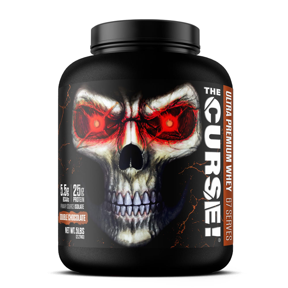 JNX Sports The Curse Ultra Premium Whey Protein Powder Double Chocolate 5lb front view container