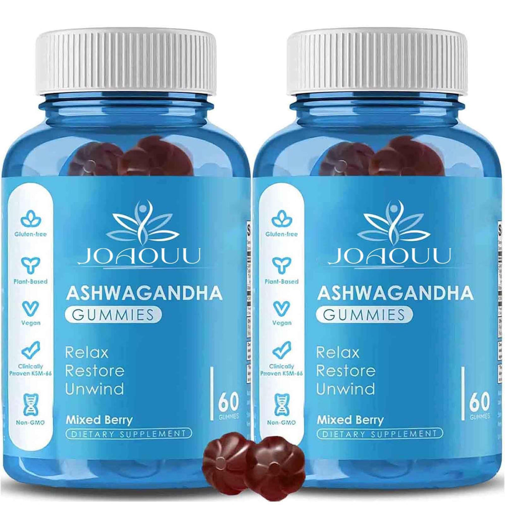 Front view of Joaouu Ashwagandha Gummies KSM-66 bottle (120 count) Mixed Berry flavor