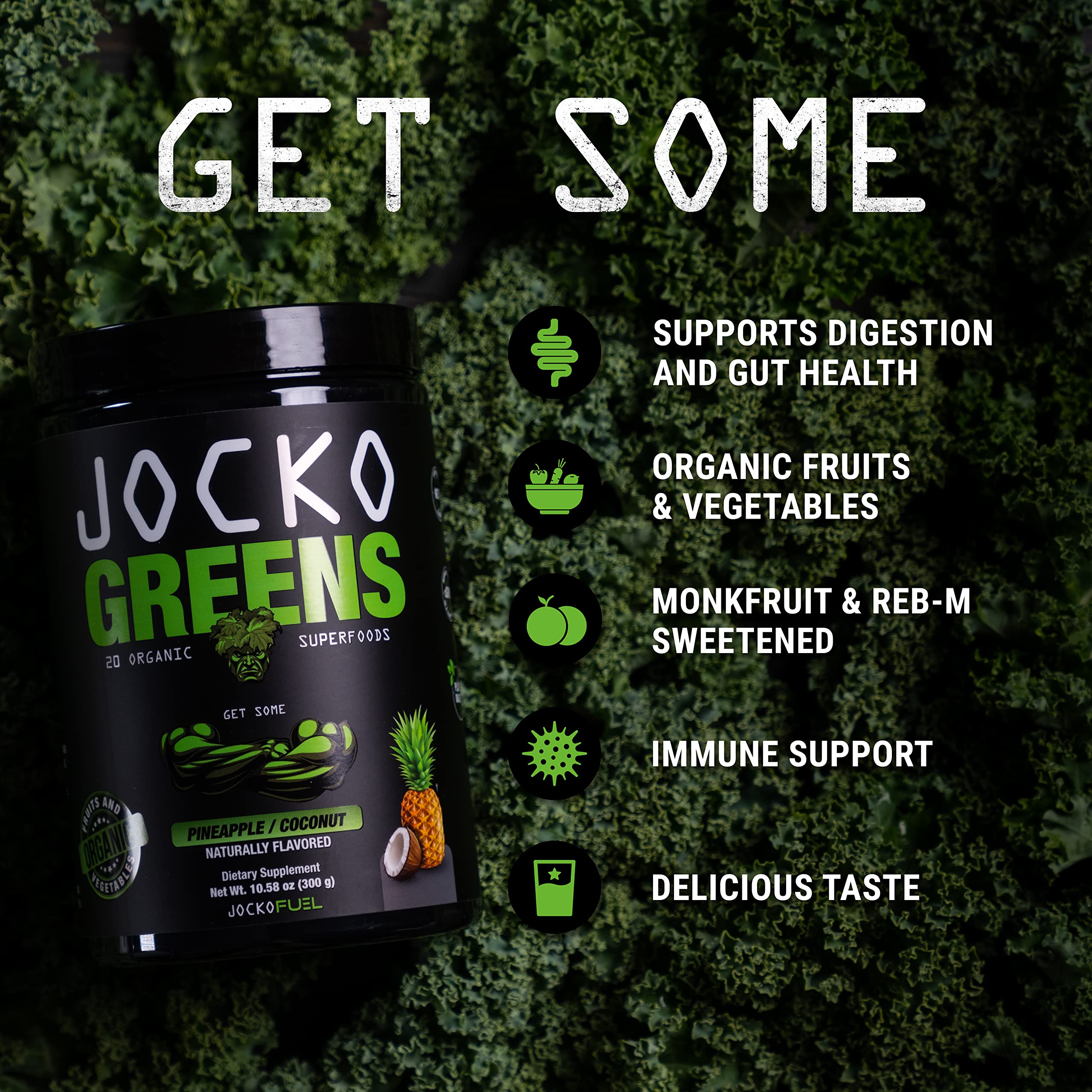 Adaptogens such as ashwagandha and rhodiola in the greens blend