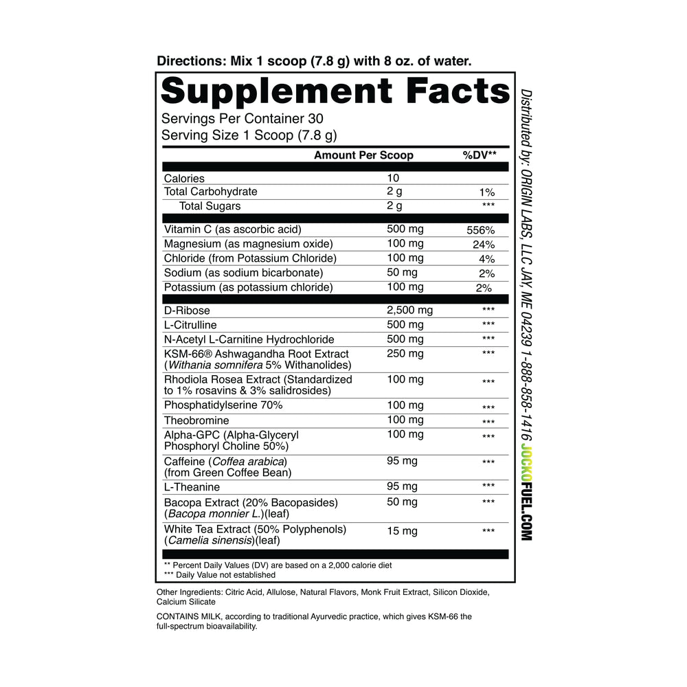 Jocko Fuel adaptogen blend with ashwagandha and rhodiola for steady energy.