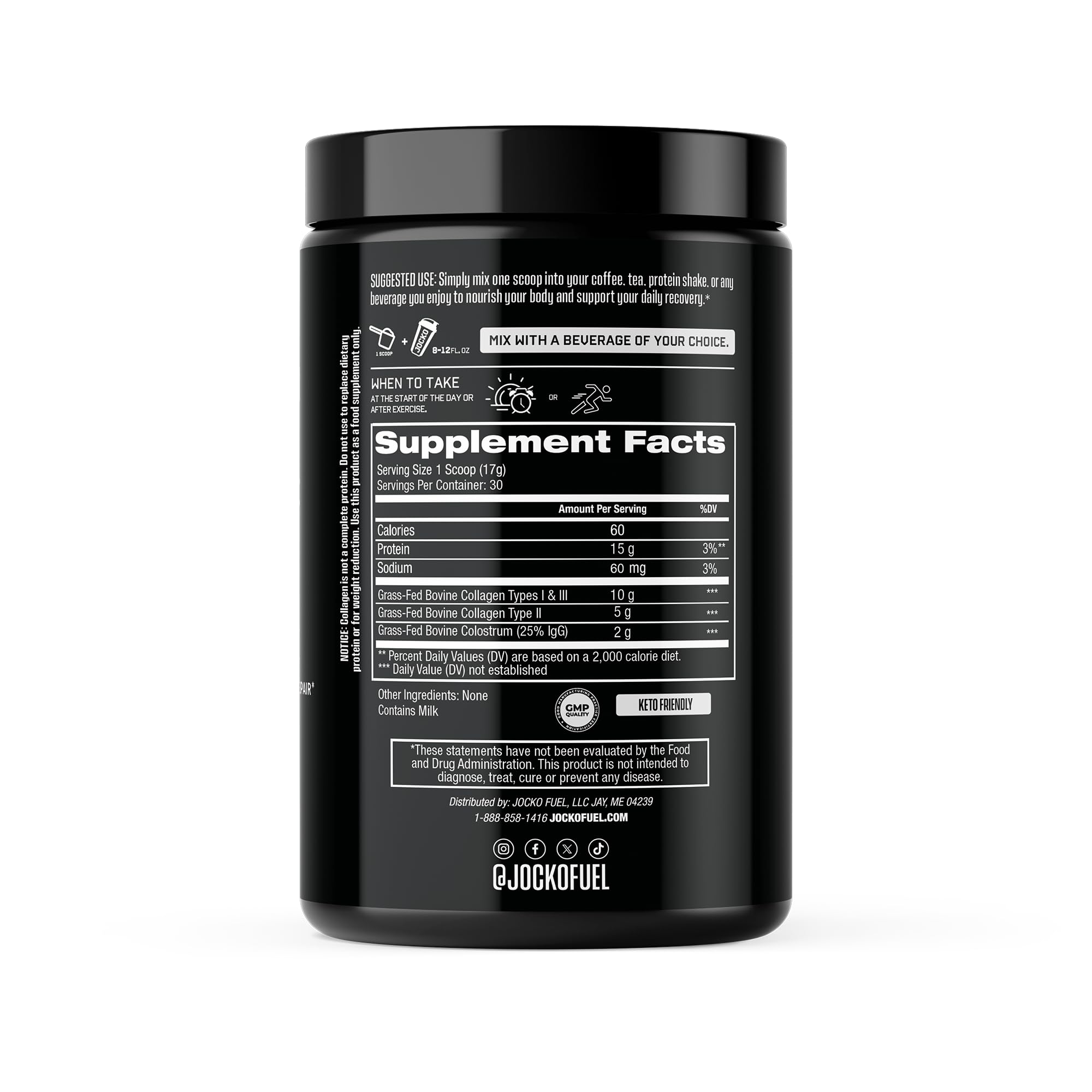 Front view of Jocko Fuel Collagen Colostrum bottle