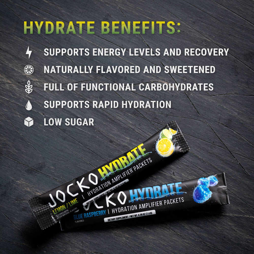 Graphic highlighting Hydrate electrolytes in Blue Raspberry flavor