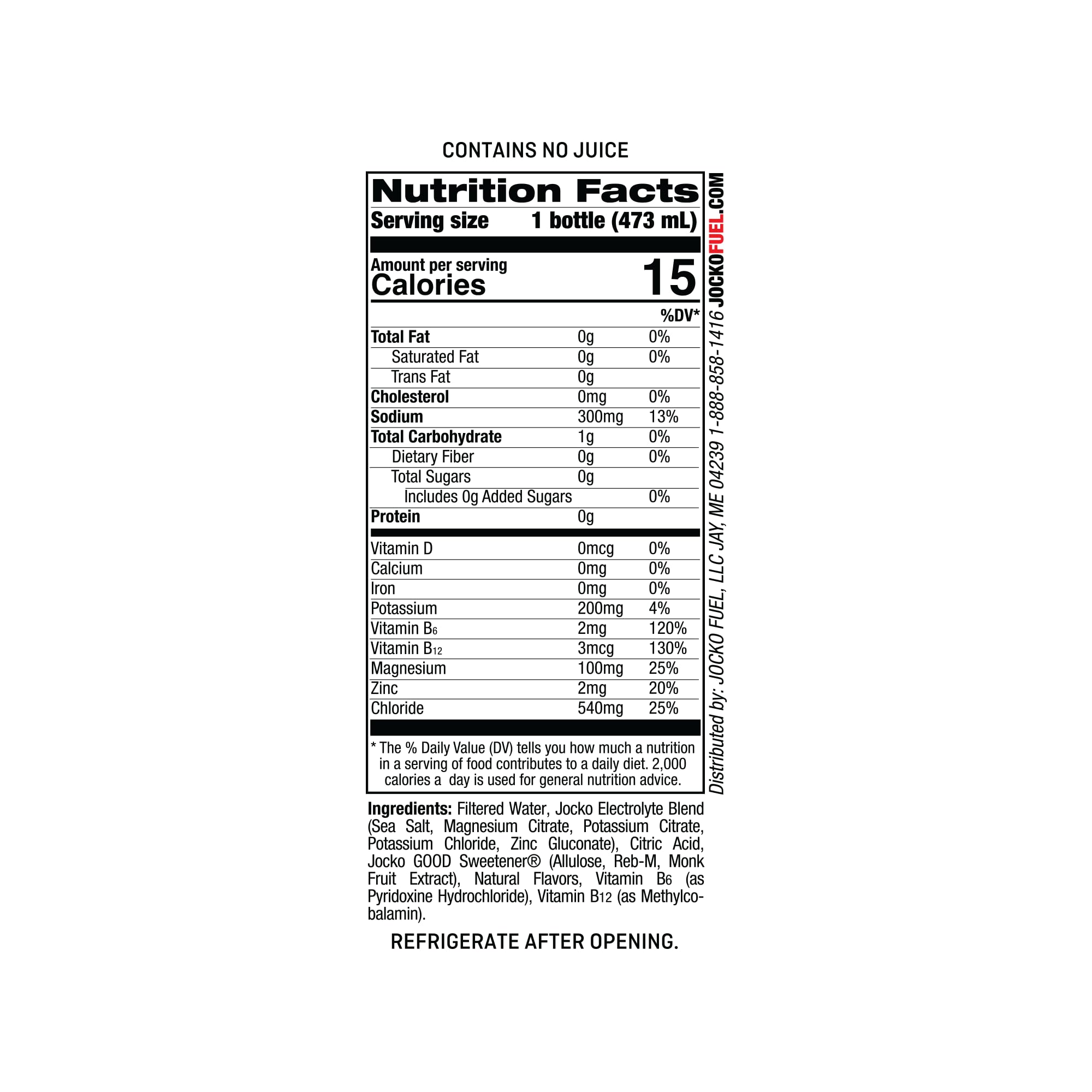 Back nutrition panel of Jocko Fuel Hydrate Fruit Punch 16 oz