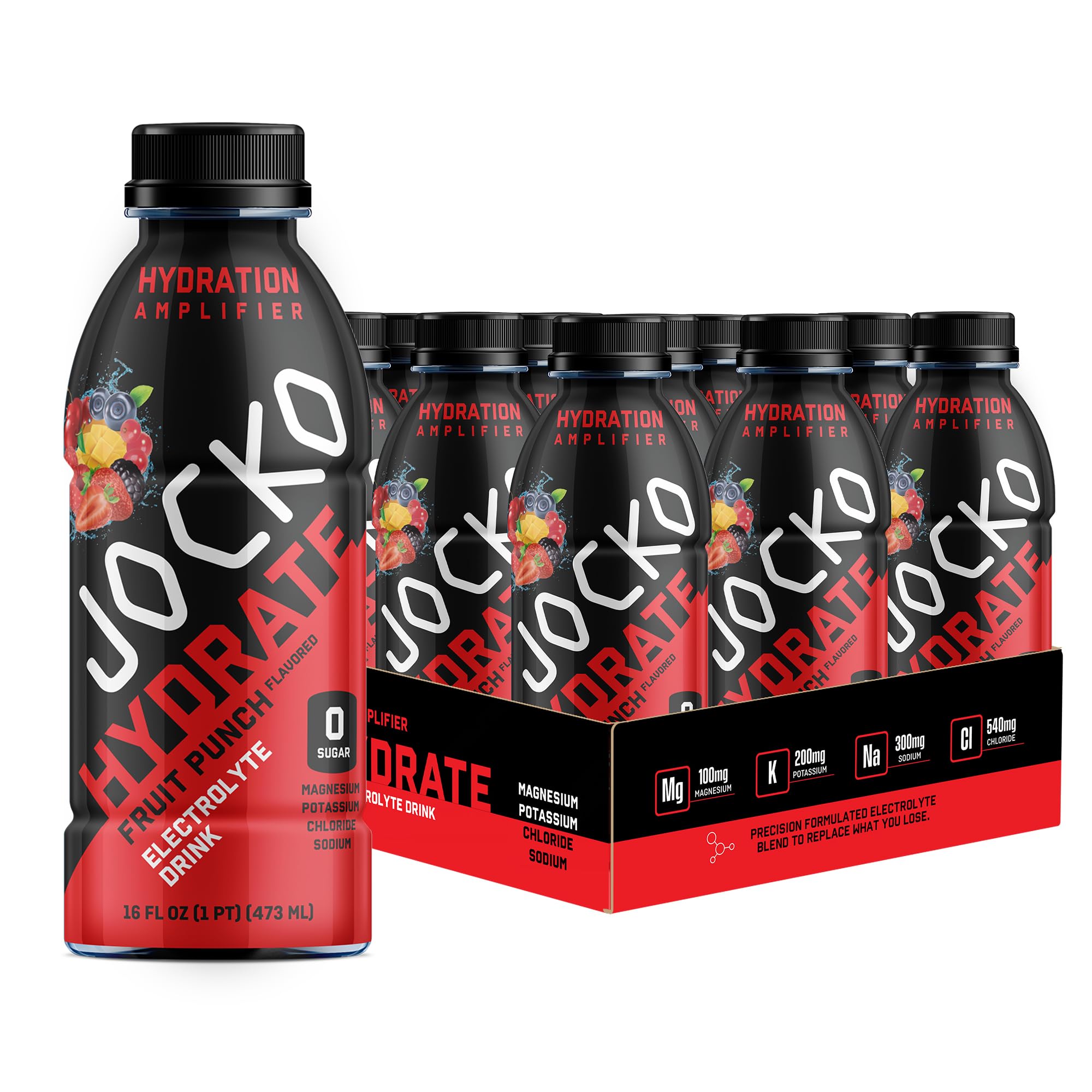 Front view of Jocko Fuel Hydrate Fruit Punch 16 oz 12-pack