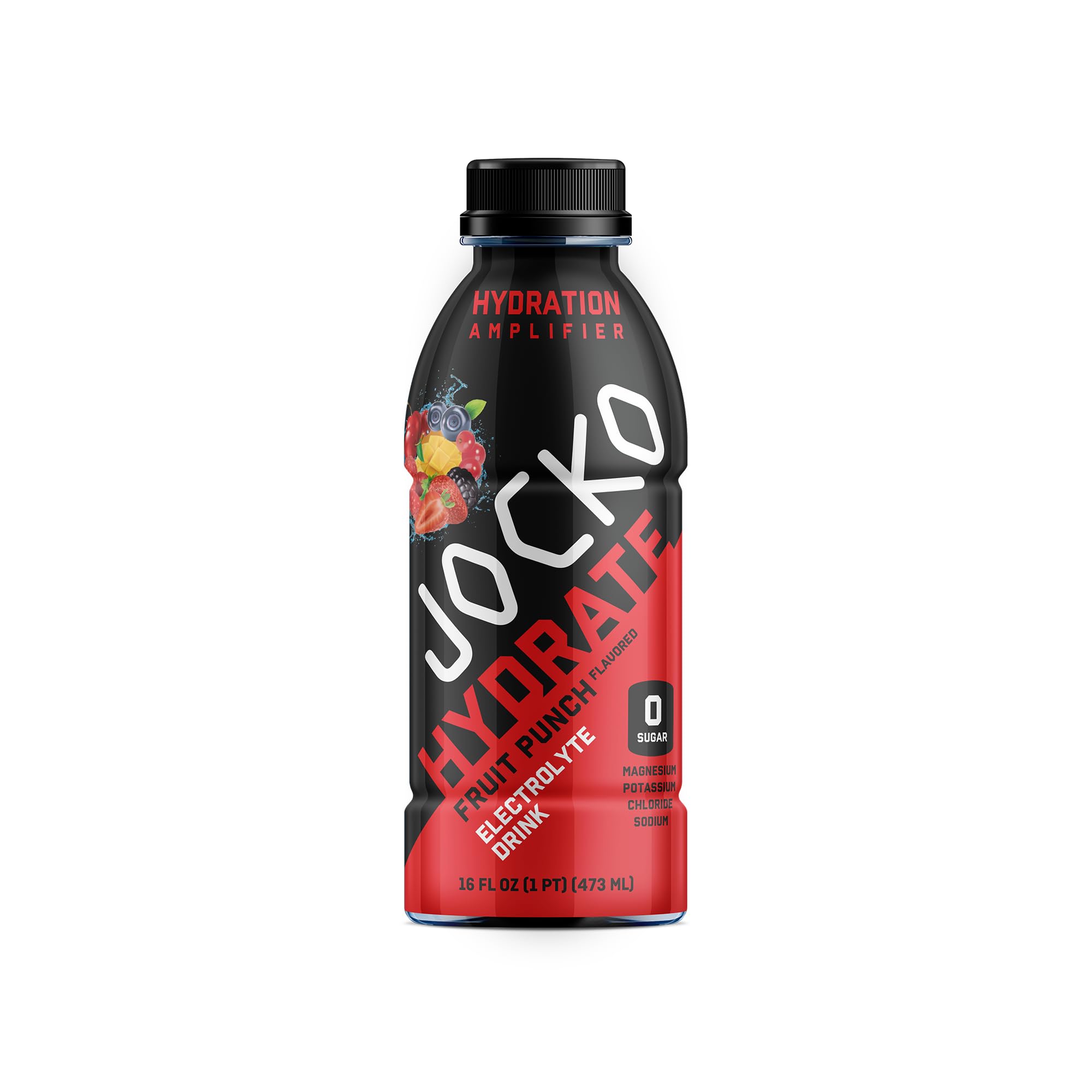 Close-up of Jocko Fuel Hydrate fruit punch bottle label