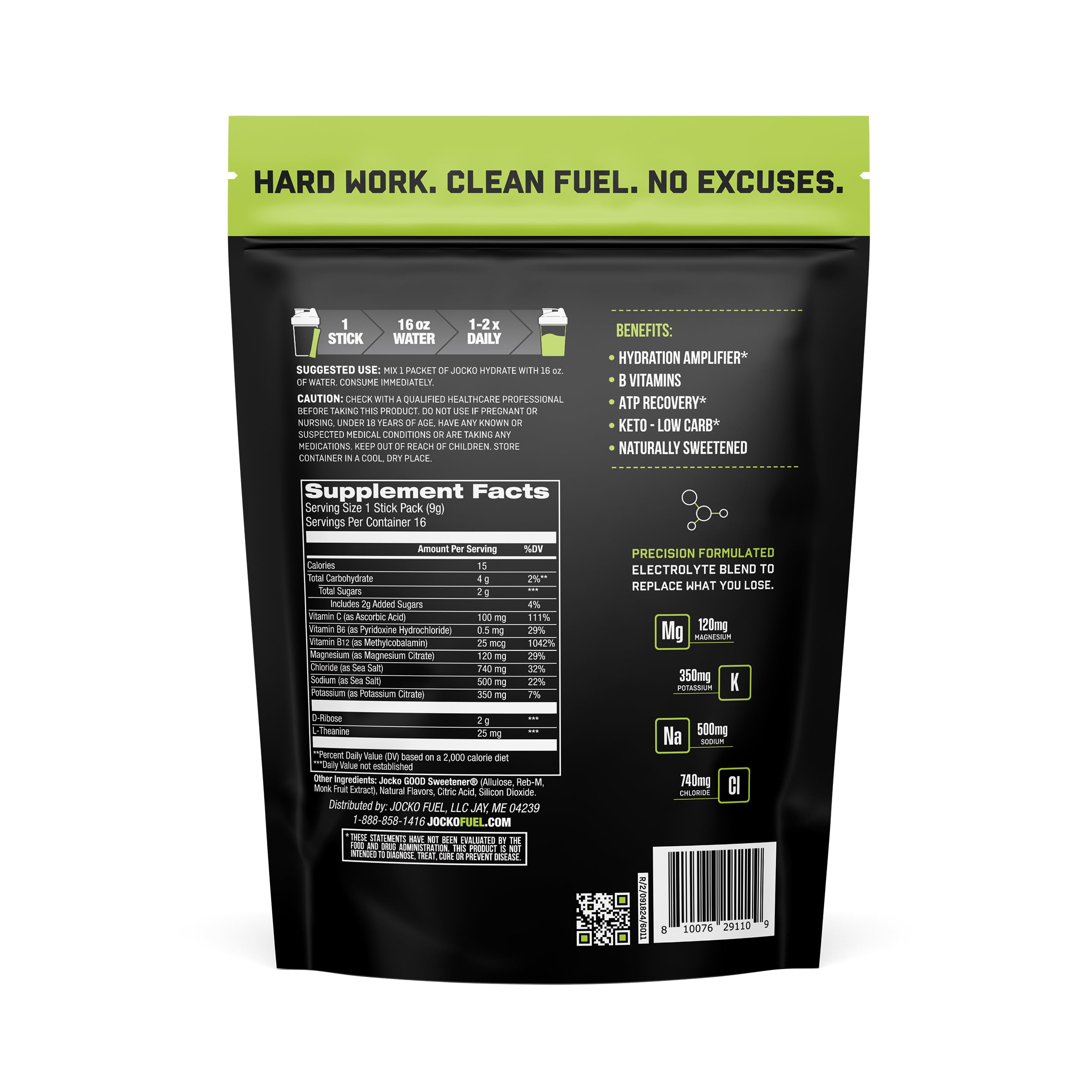 Jocko Fuel Packets Lemon Lime 16-pack back view