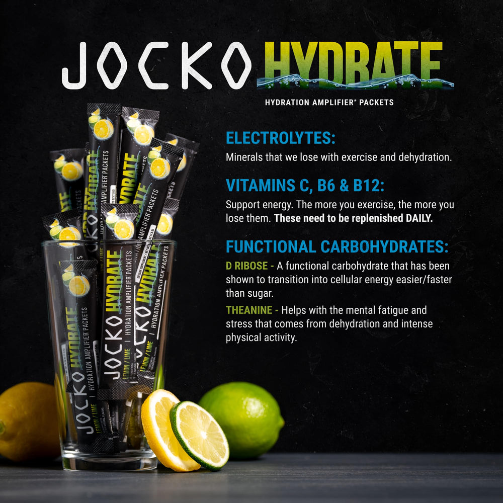 Jocko Fuel Packets Lemon Lime packaging with a glass of water