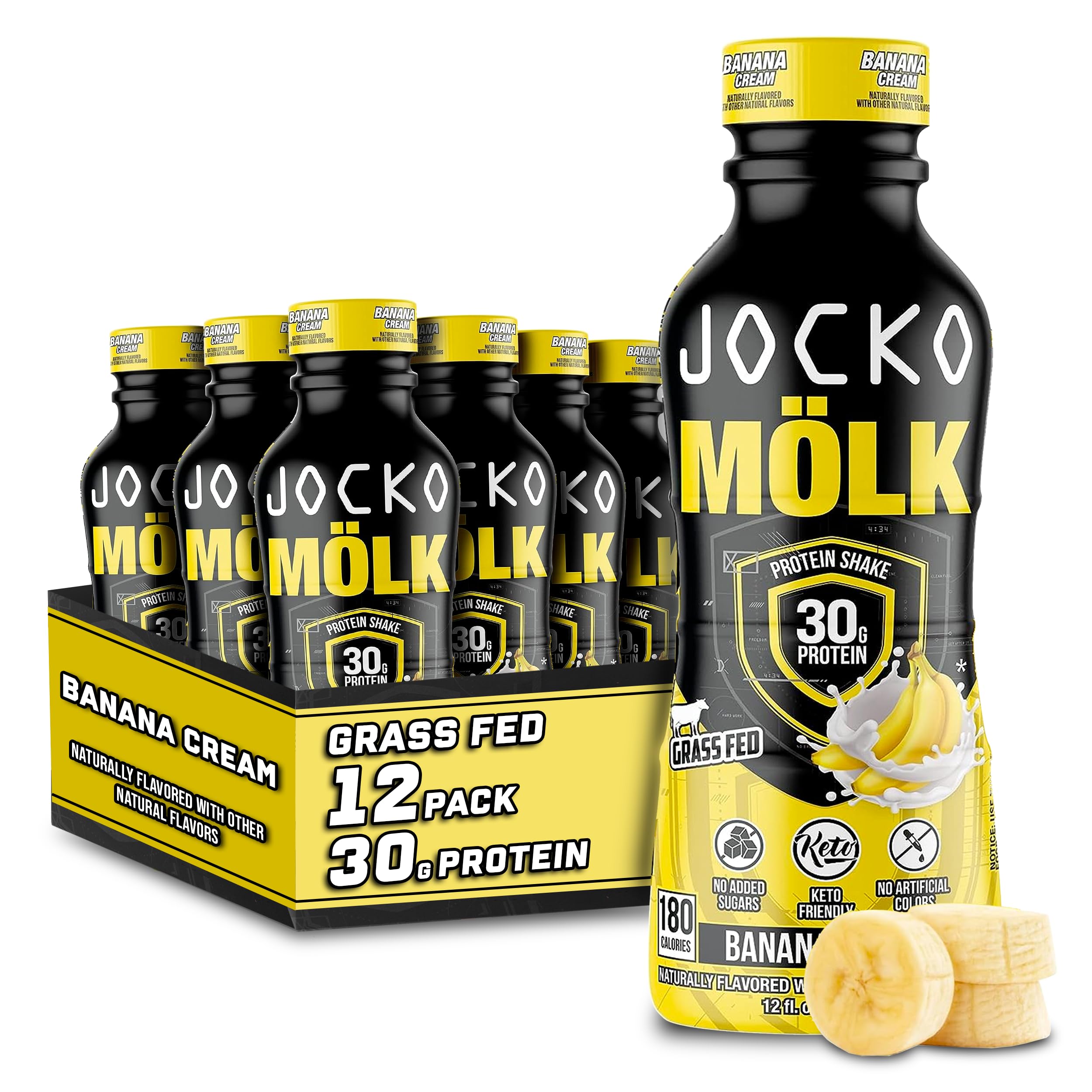 Jocko Mölk Banana Cream ready-to-drink 12 oz protein shake bottle