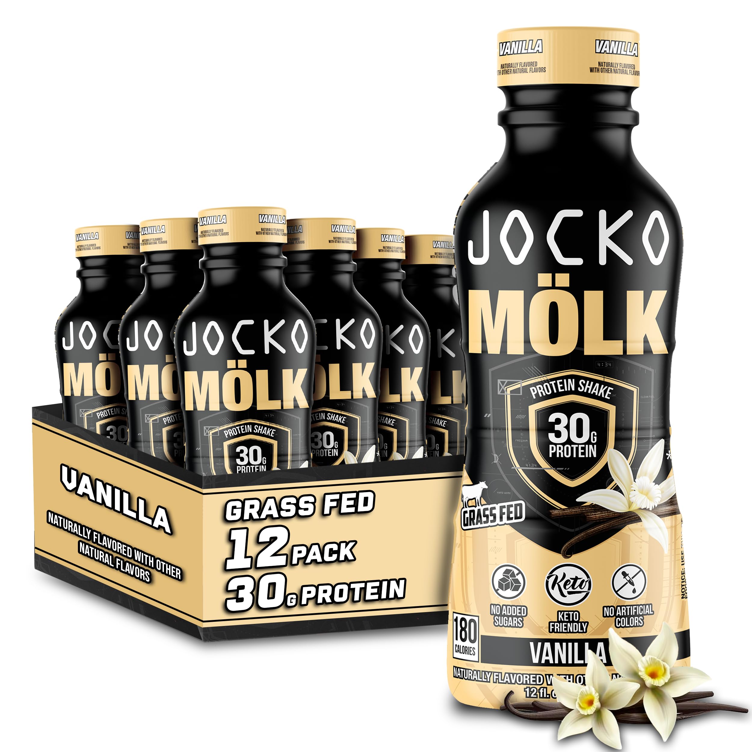 Jocko Mölk Vanilla 30g grass-fed protein shake bottle close-up
